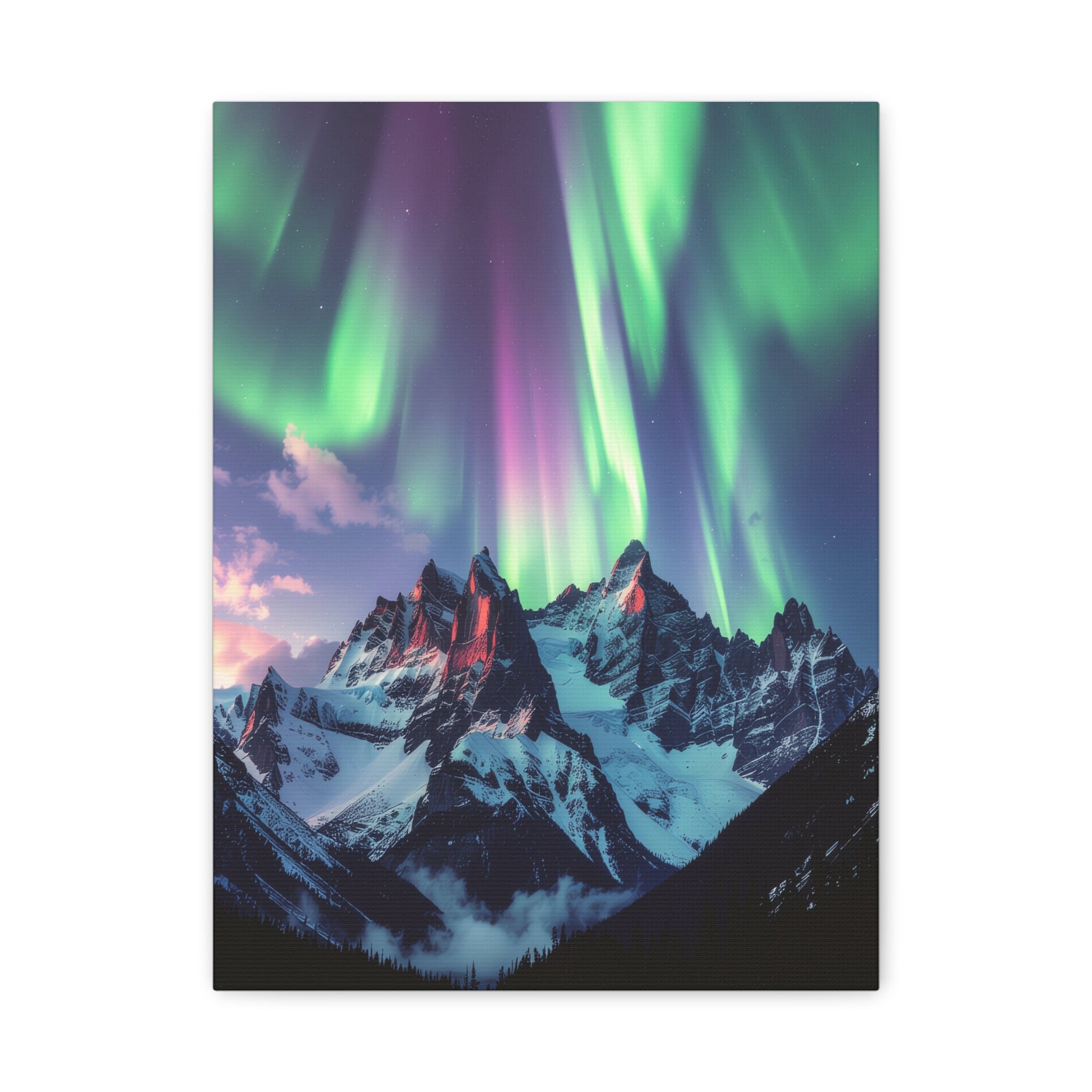 Celestial Symphony: Northern Lights Panorama, Alpine Aurora Wilderness - L’Art Suprême Canvas