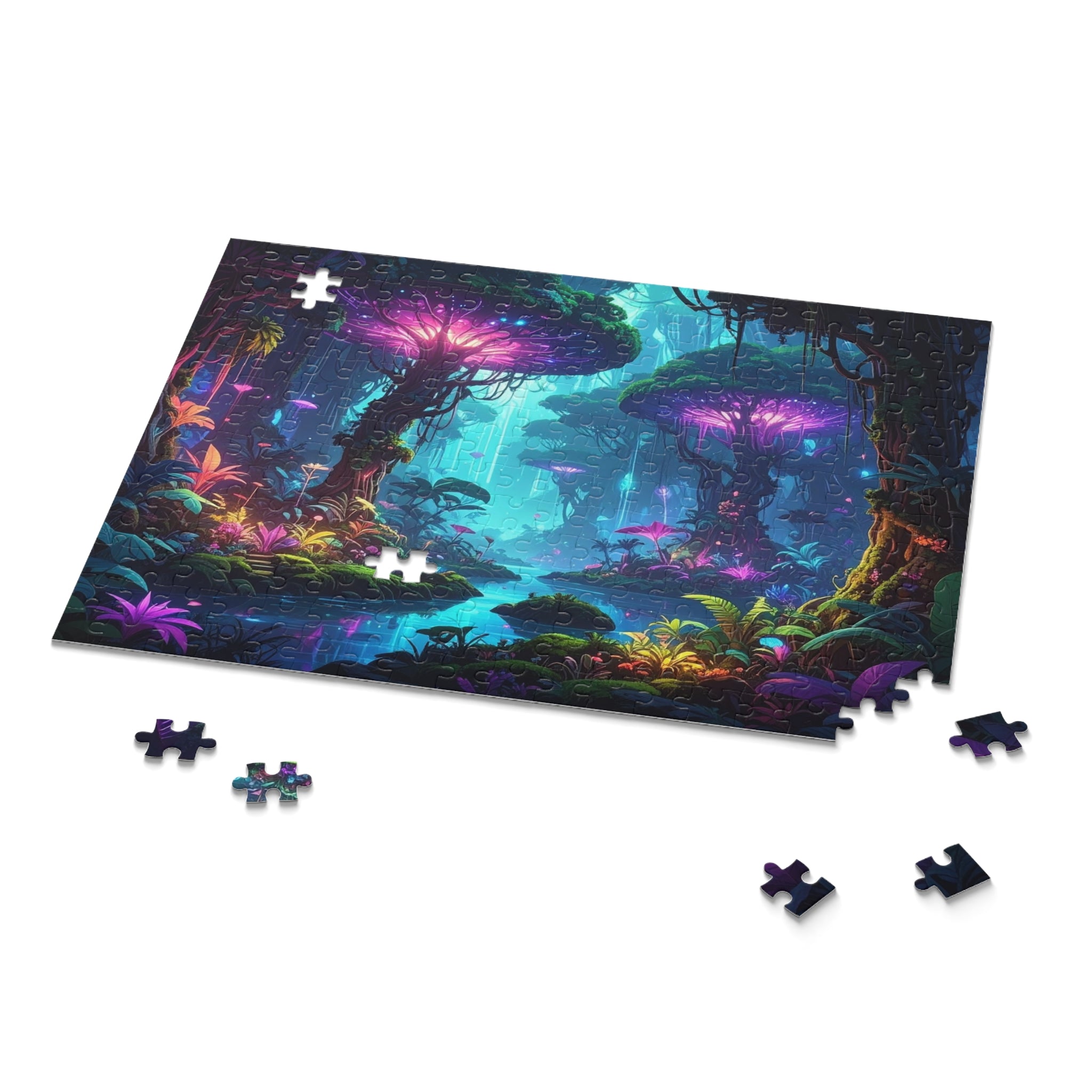 Luminescent Realms: Bioluminescent Forest Dreamscape, Sci-Fi Fantasy Digital Art -  L'Art Puzzle