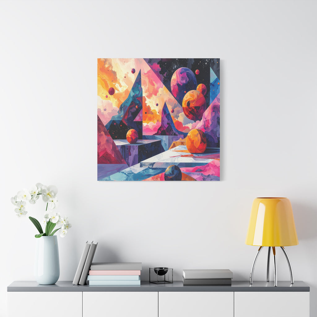 Cosmic Geometry: Dimensional Kaleidoscope, Digital Abstract Landscape - L’Art Suprême Canvas