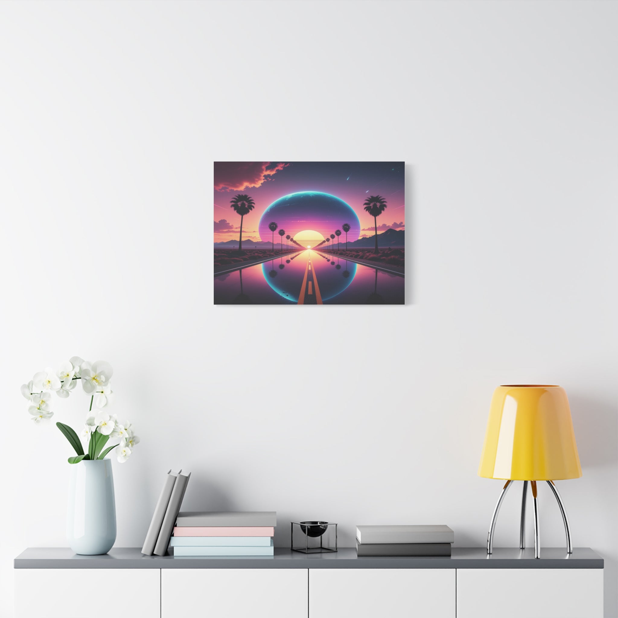 Cosmic Highway: Synthwave Dreamscape, Retro-Futuristic Sunset - L’Art Suprême Canvas