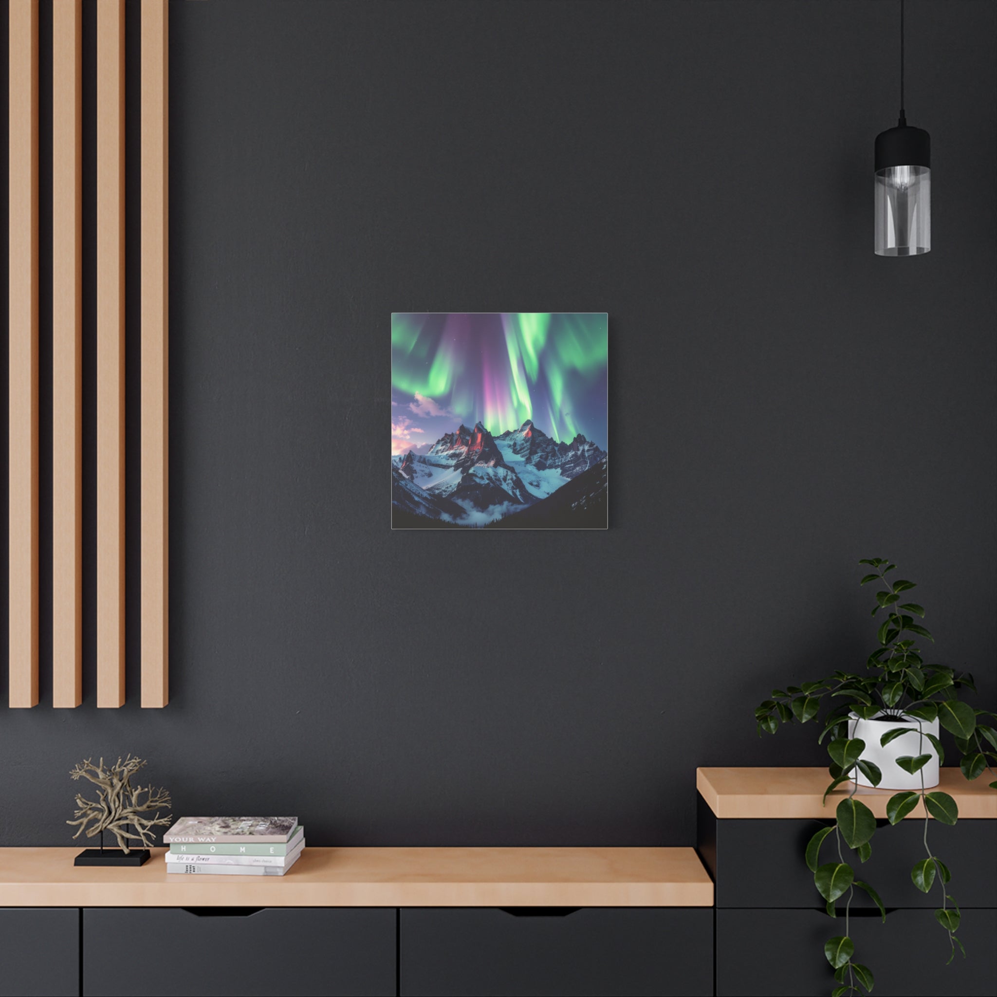 Celestial Symphony: Northern Lights Panorama, Alpine Aurora Wilderness - L’Art Suprême Canvas