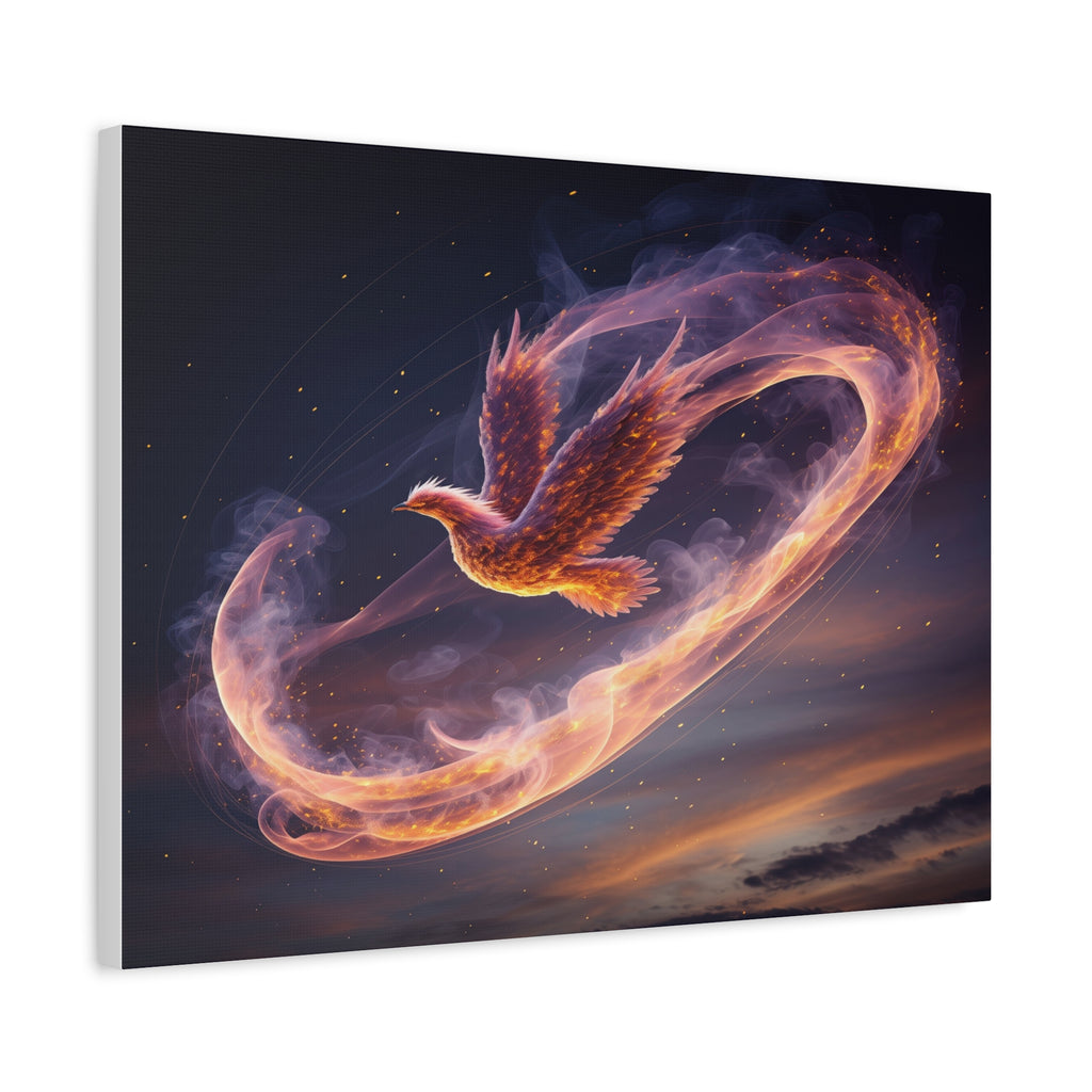 Phoenix of Rebirth: Mythical Fire Bird Digital Painting, Fantasy Flame Creature Artwork - L’Art Suprême Canvas