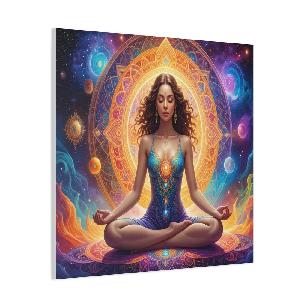 Cosmic Lotus Meditation: Spiritual Energy Mandala, Digital Celestial Art - L’Art Suprême Canvas