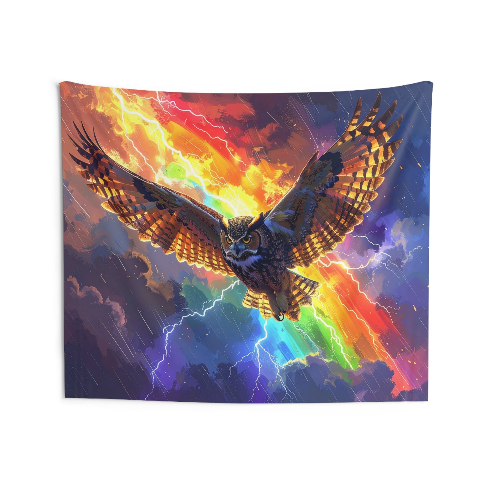 Lightning Owl: Mythical Flight, Digital Fantasy Artwork - L'Art Tapestry