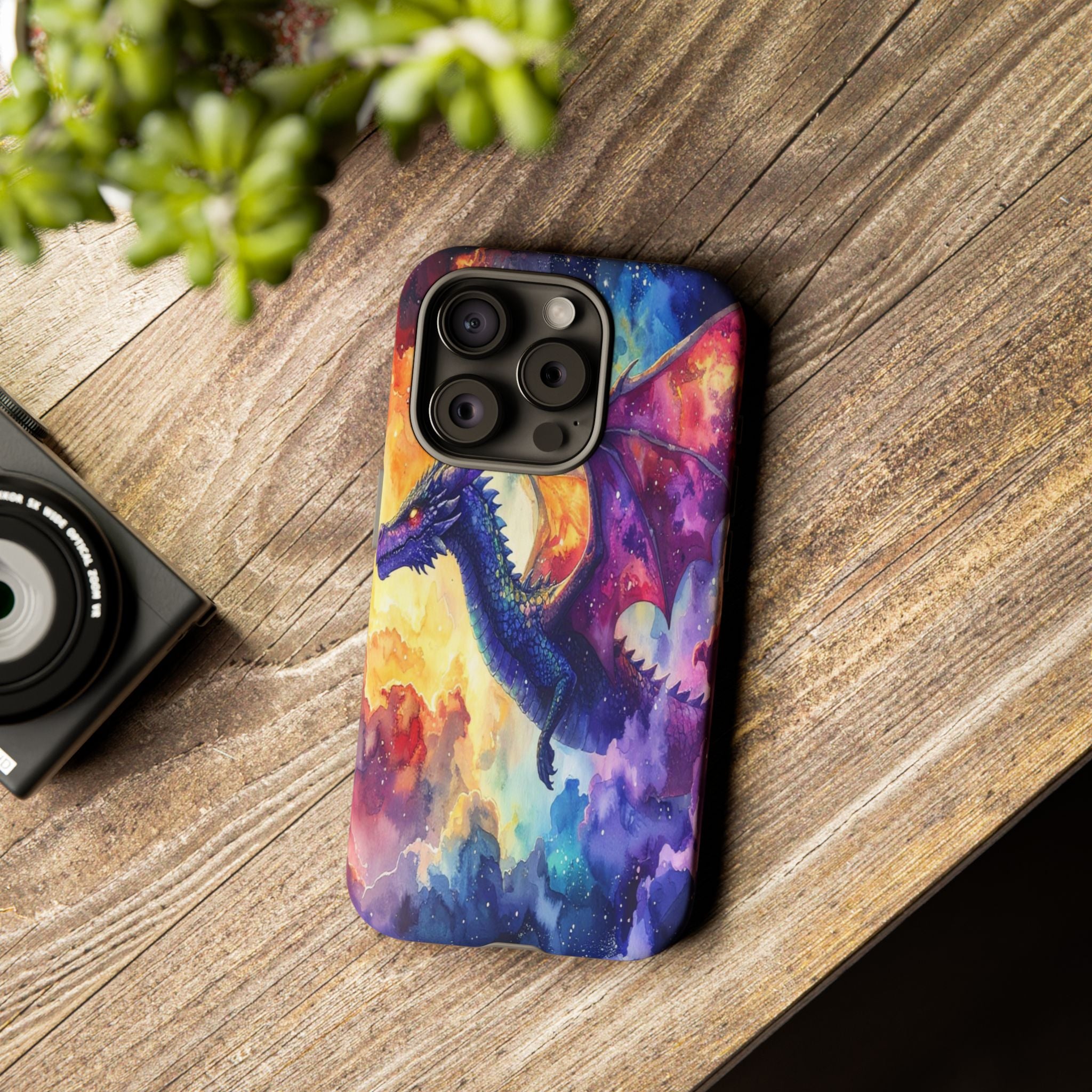 Celestial Dragons' Ascent: Watercolor Fantasy Artwork, Cosmic Nebula Landscape - L’Art Suprême Phone Case
