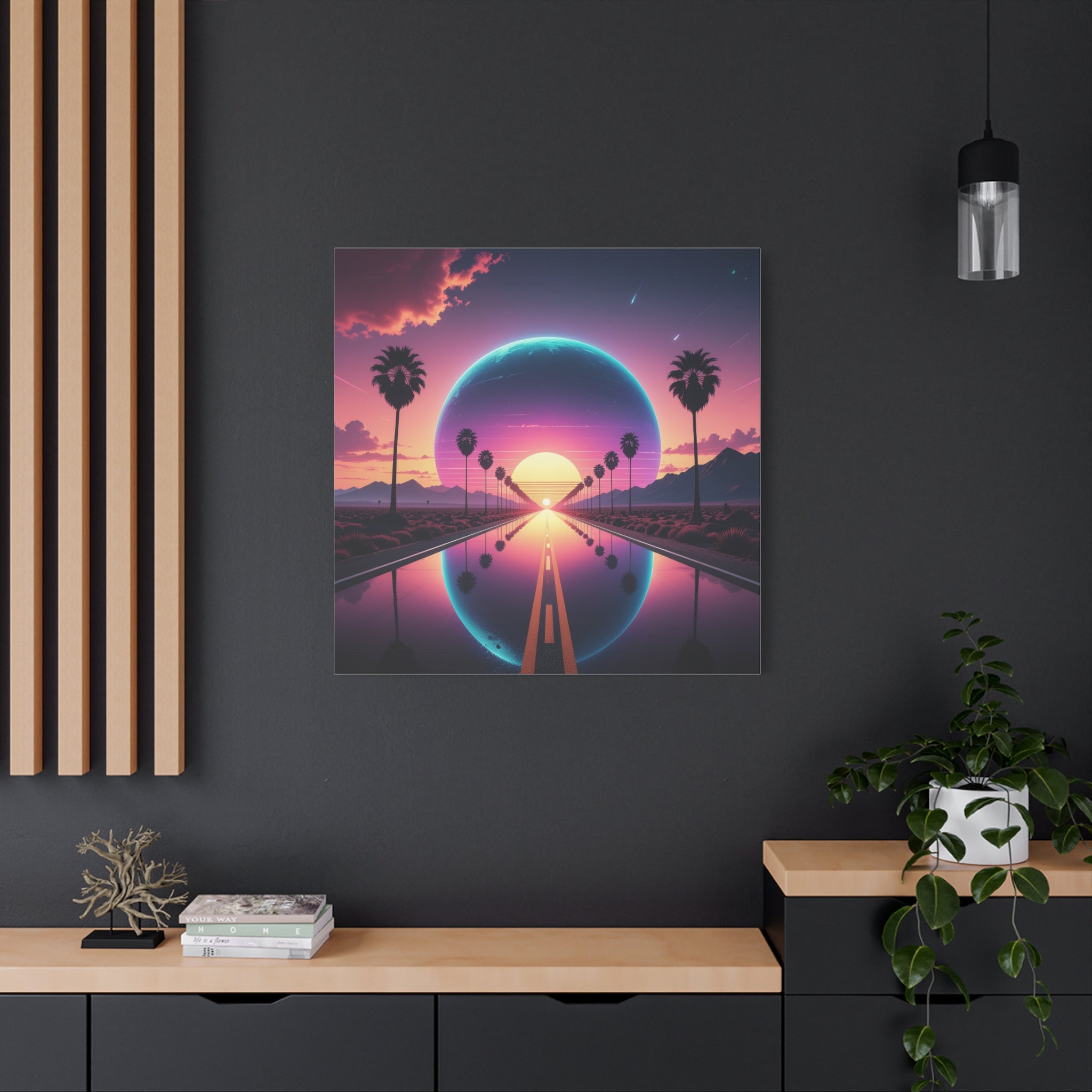 Cosmic Highway: Synthwave Dreamscape, Retro-Futuristic Sunset - L’Art Suprême Canvas