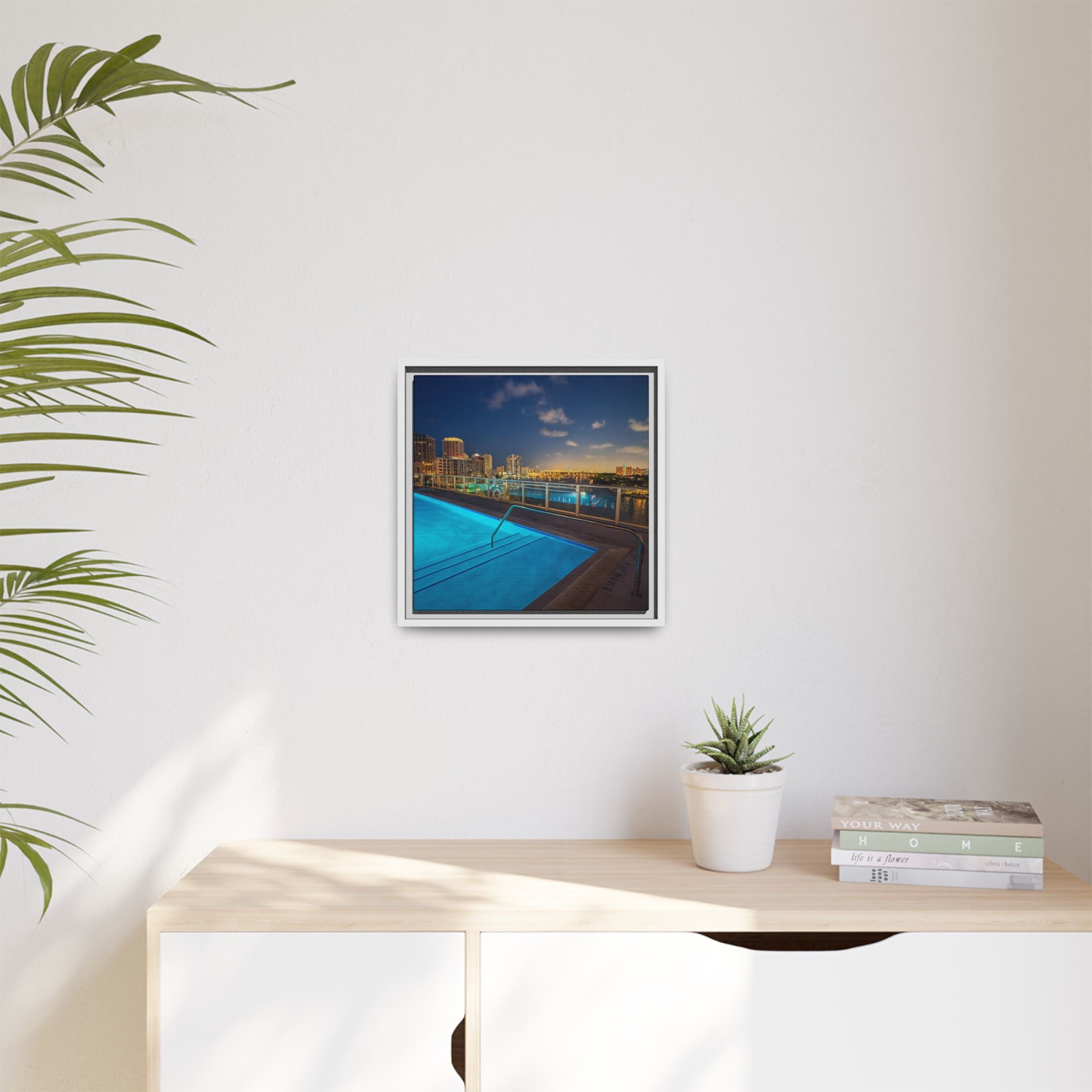 "Skyline Reflections" – Framed Canvas Print
