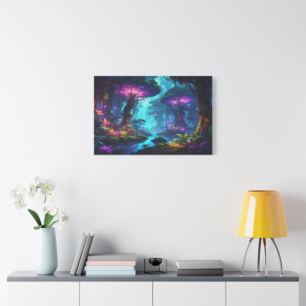Luminescent Realms: Bioluminescent Forest Fantasy, Digital Art Dreamscape - L’Art Suprême Canvas