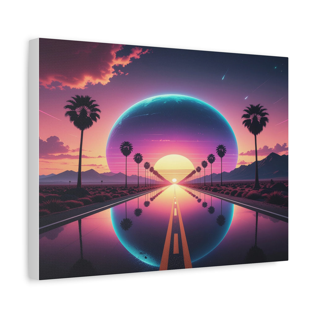 Cosmic Highway: Synthwave Dreamscape, Retro-Futuristic Sunset - L’Art Suprême Canvas