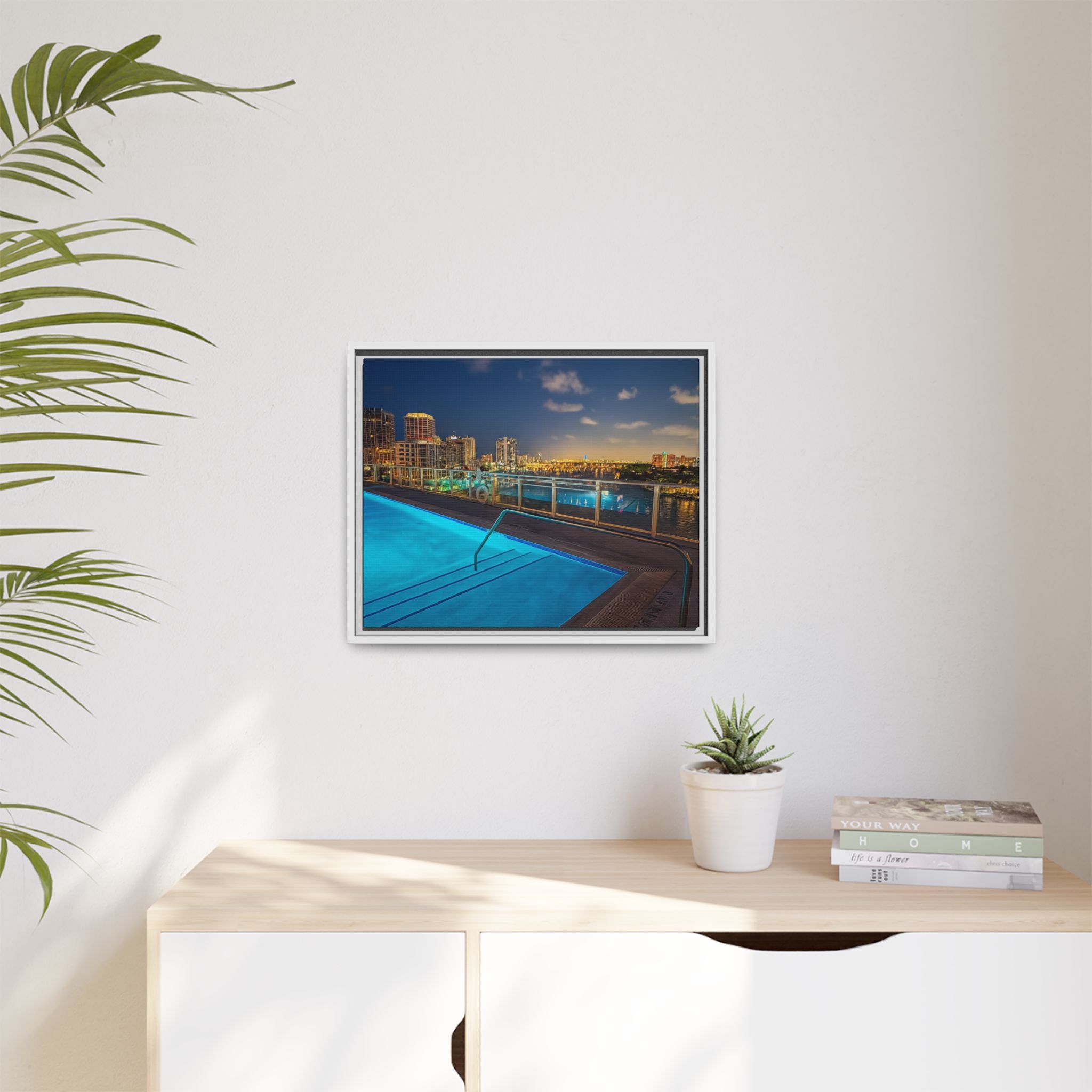 "Skyline Reflections" – Framed Canvas Print