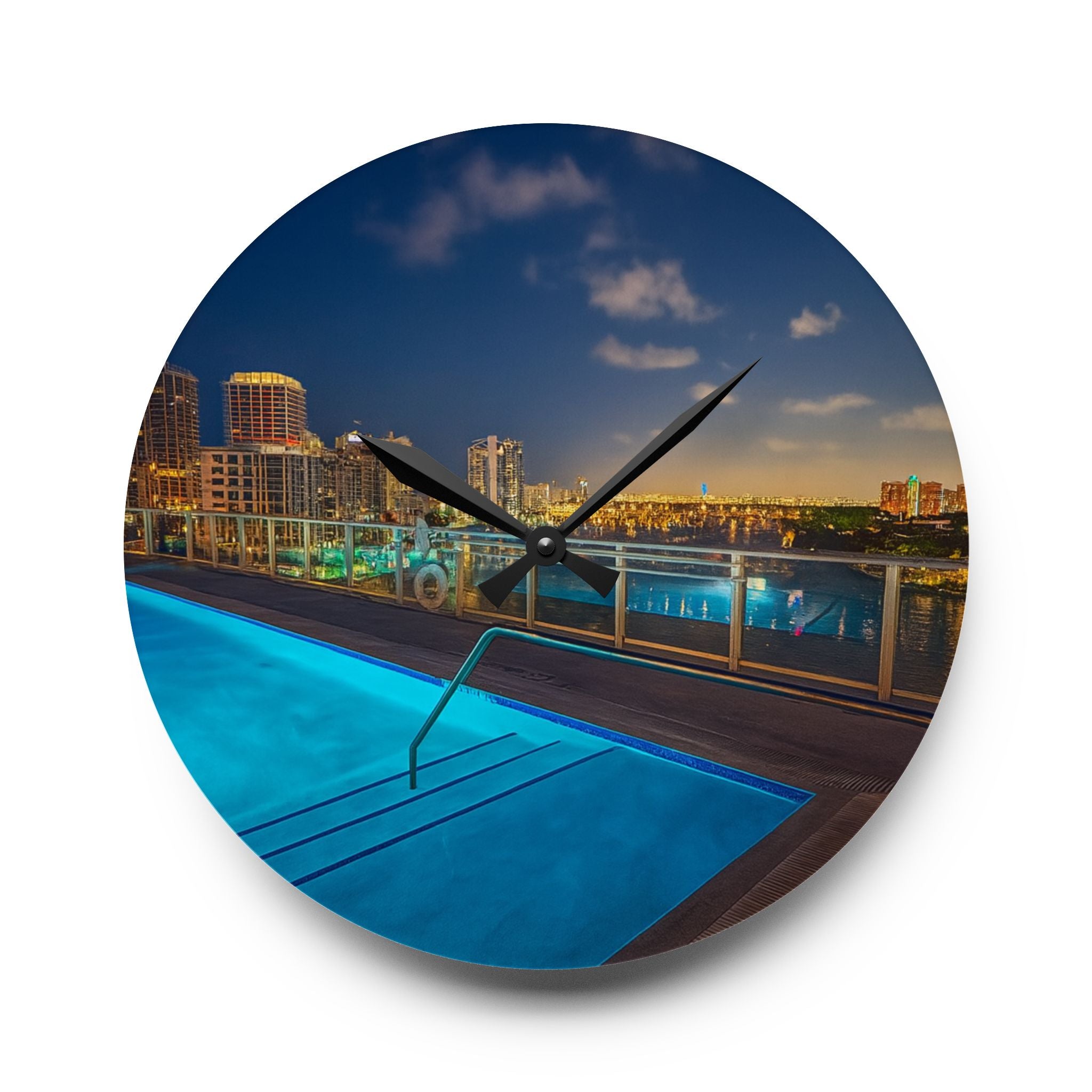 "Skyline Reflections" – Acrylic Wall Clock