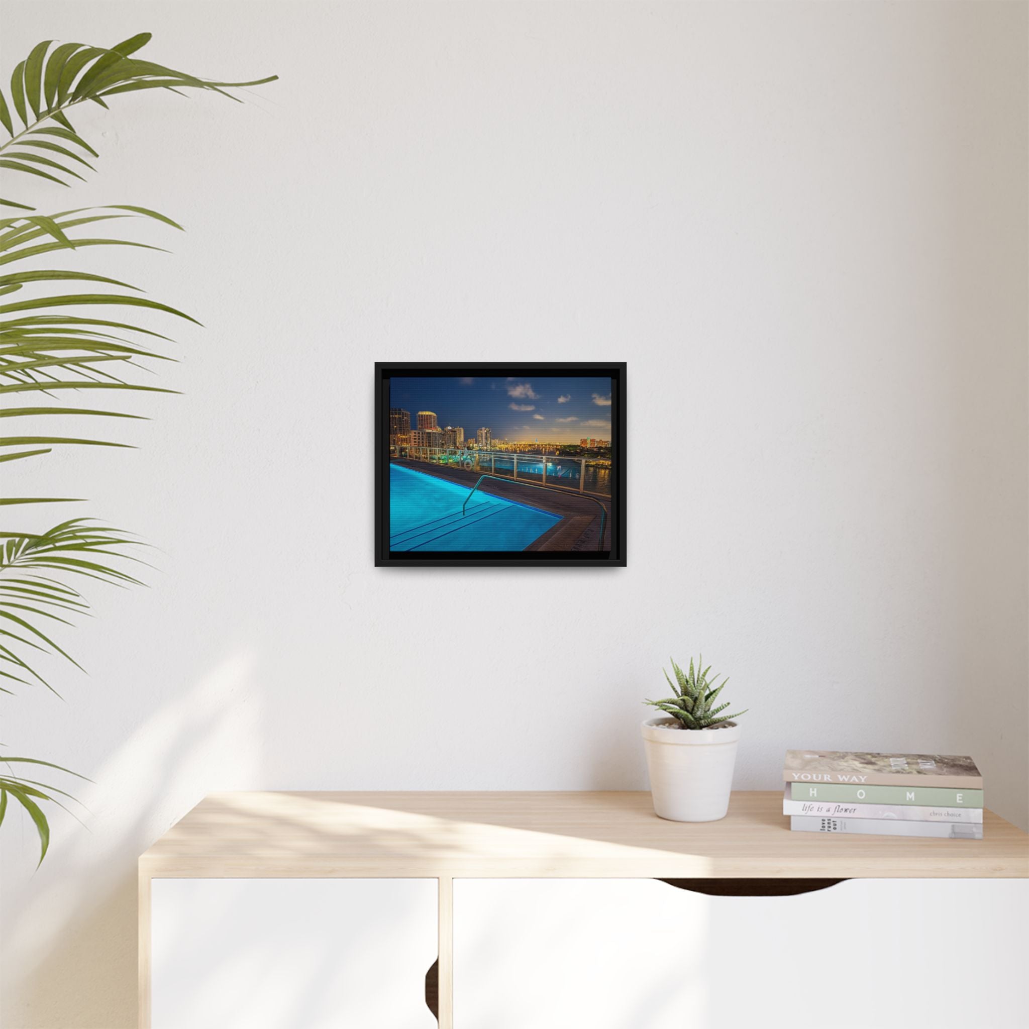 "Skyline Reflections" – Framed Canvas Print