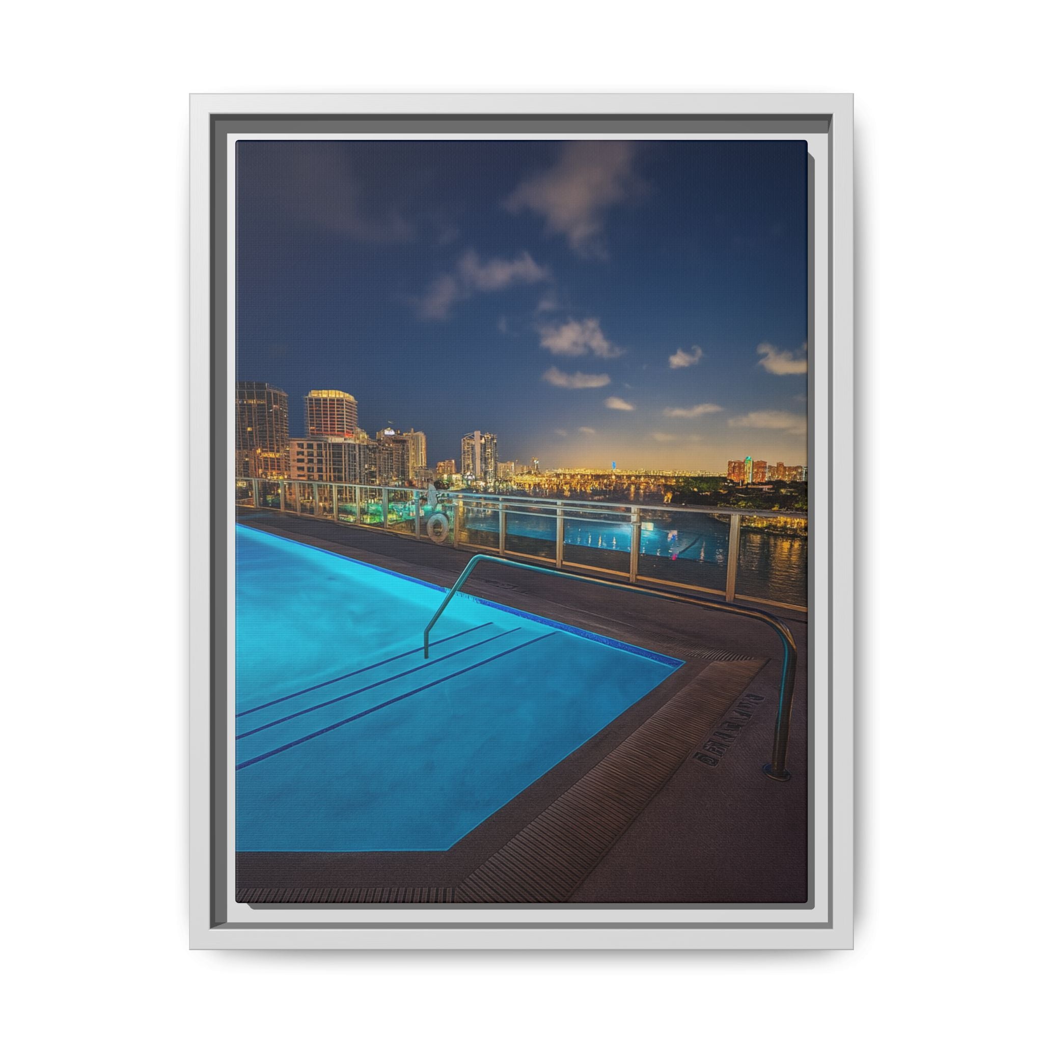 "Skyline Reflections" – Framed Canvas Print
