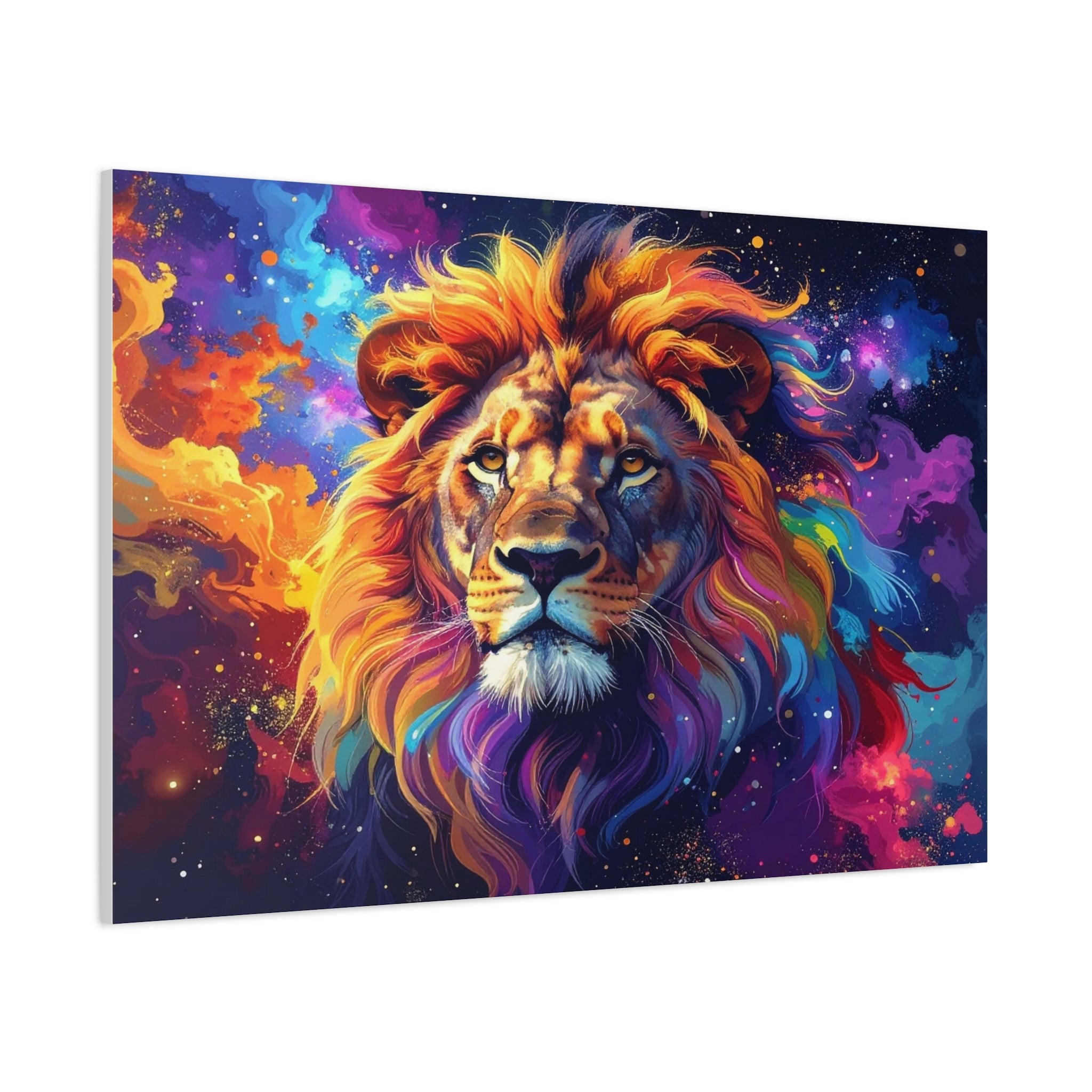 Cosmic Mane: Celestial Lion Portrait, Digital Cosmic Artwork - L’Art Suprême Canvas
