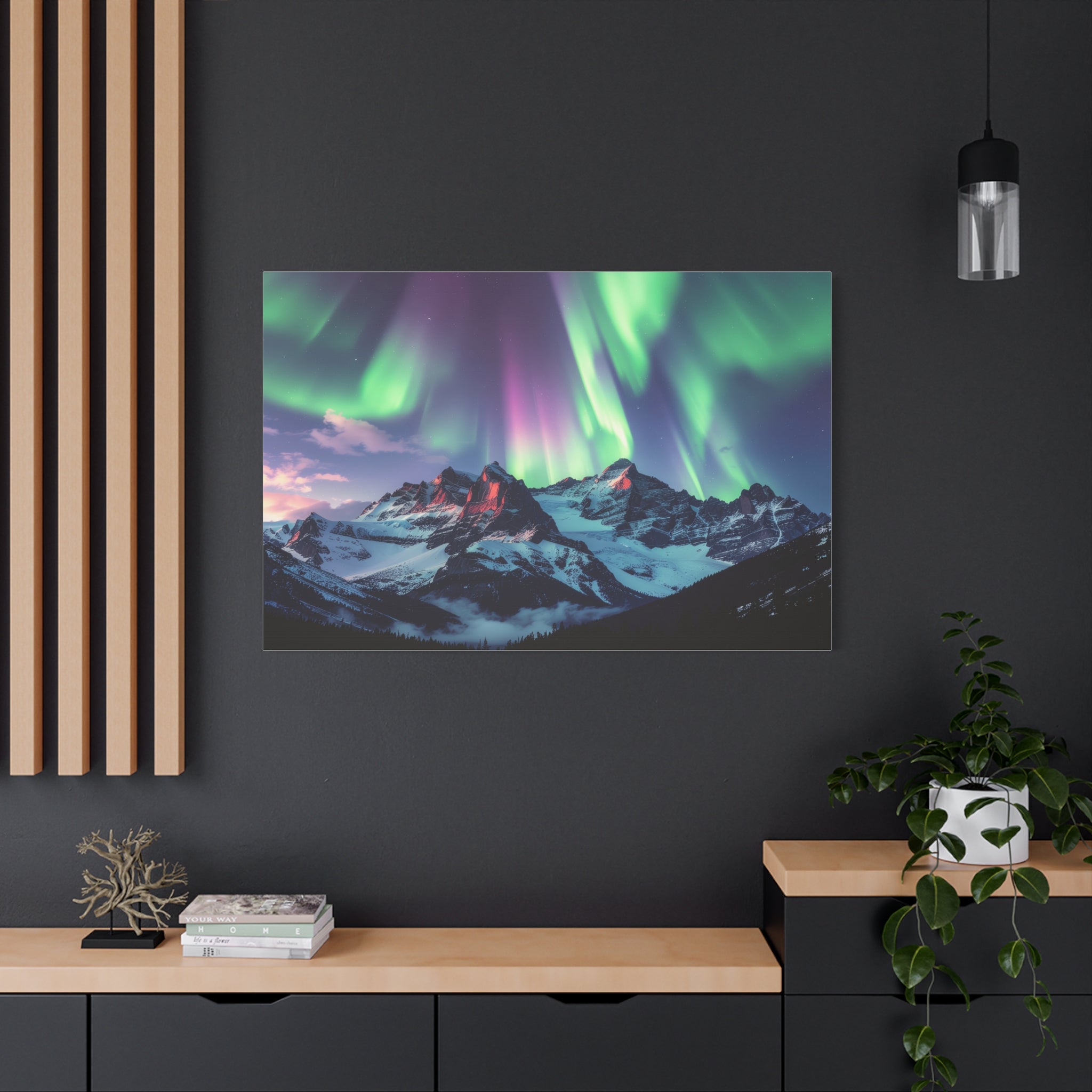 Celestial Symphony: Northern Lights Panorama, Alpine Aurora Wilderness - L’Art Suprême Canvas