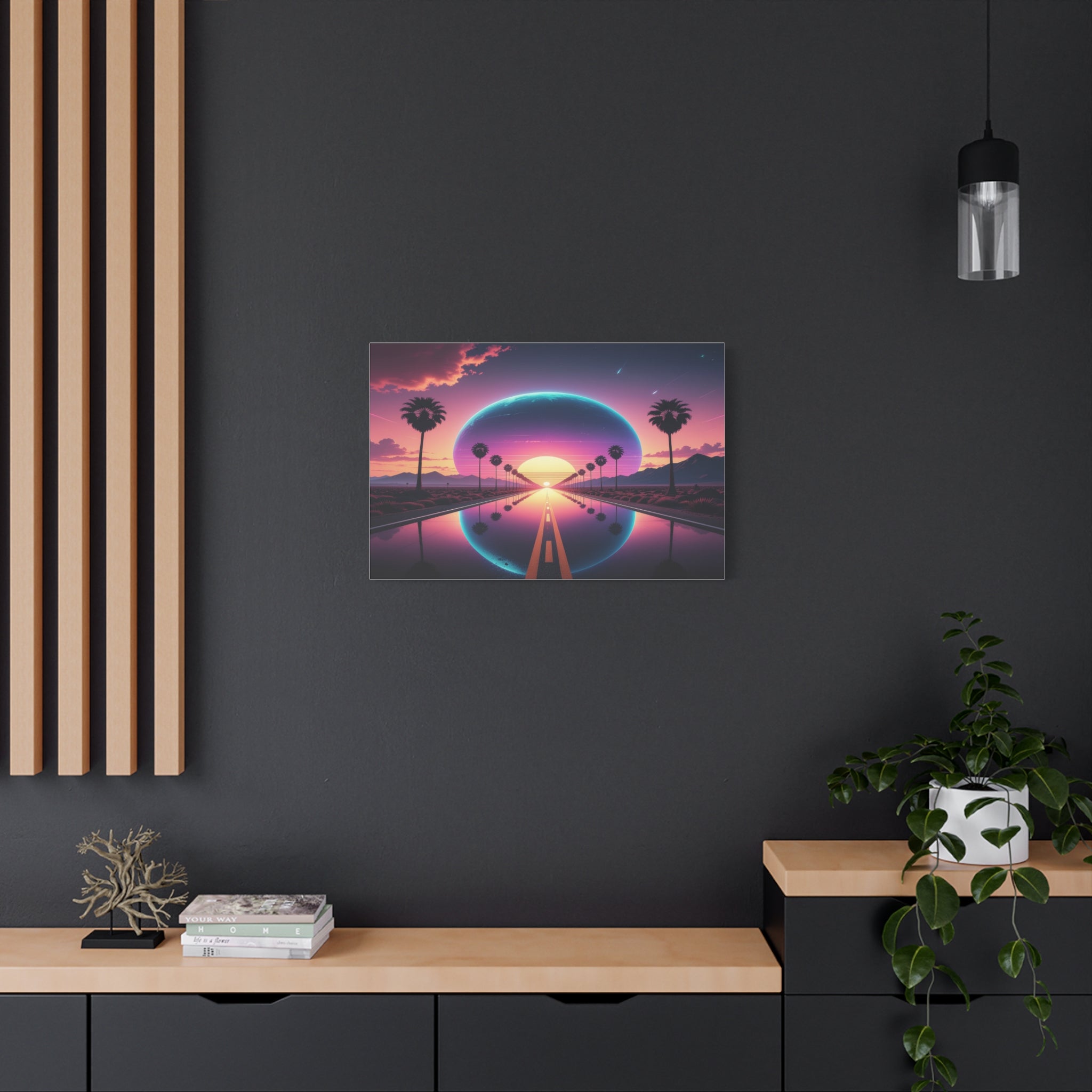 Cosmic Highway: Synthwave Dreamscape, Retro-Futuristic Sunset - L’Art Suprême Canvas