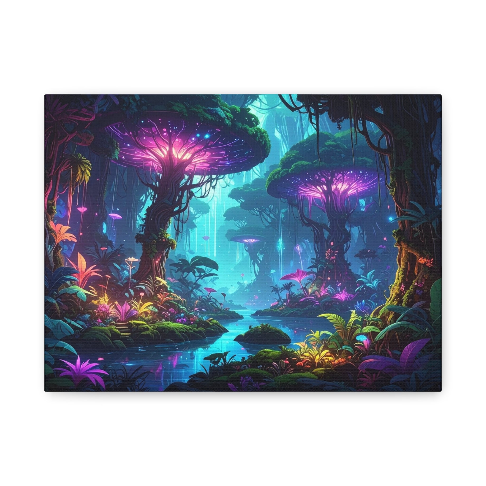 Luminescent Realms: Bioluminescent Forest Fantasy, Digital Art Dreamscape - L’Art Suprême Canvas
