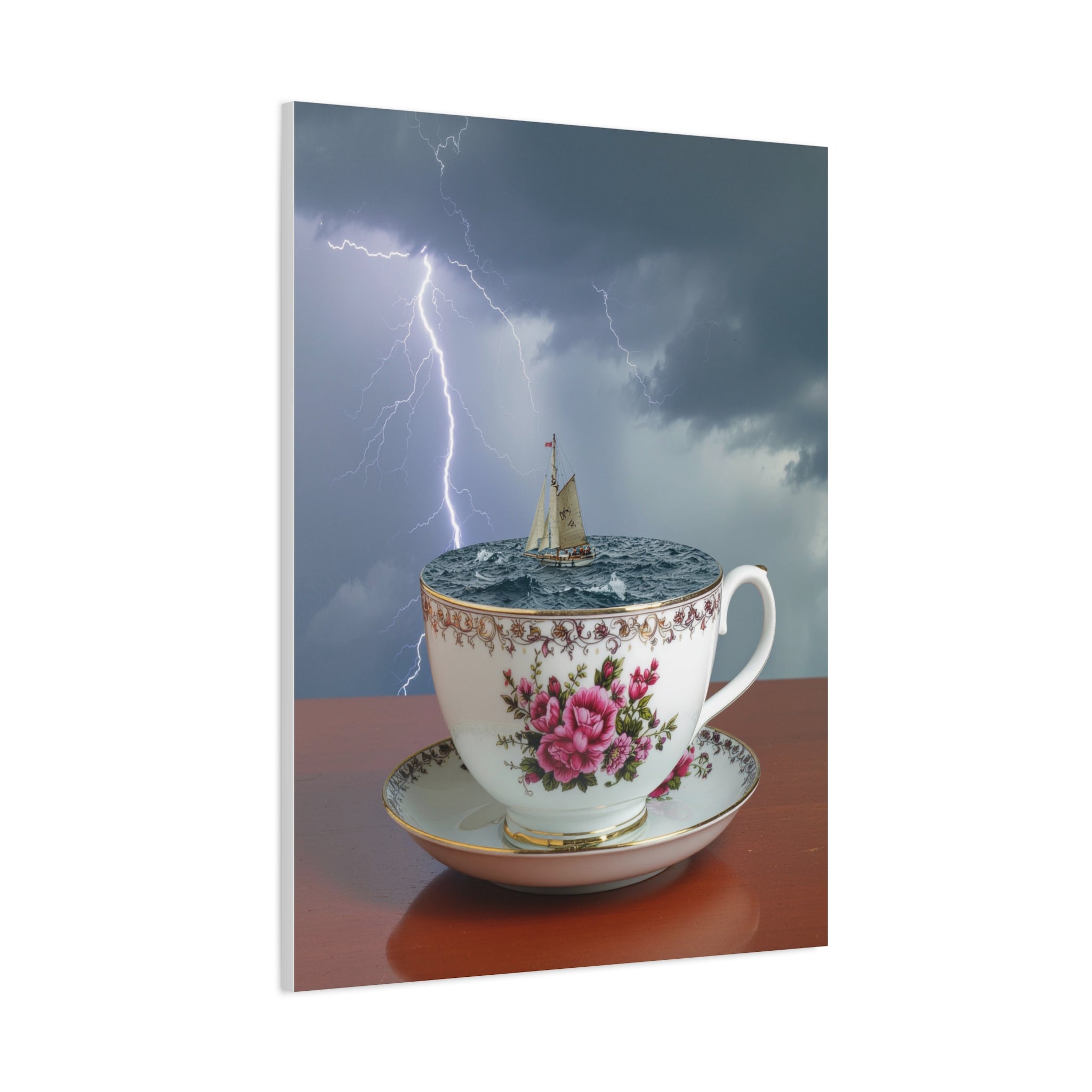 Tempest in a Teacup: Surreal Maritime Digital Art, Porcelain Seascape Narrative - L’Art Suprême Canvas
