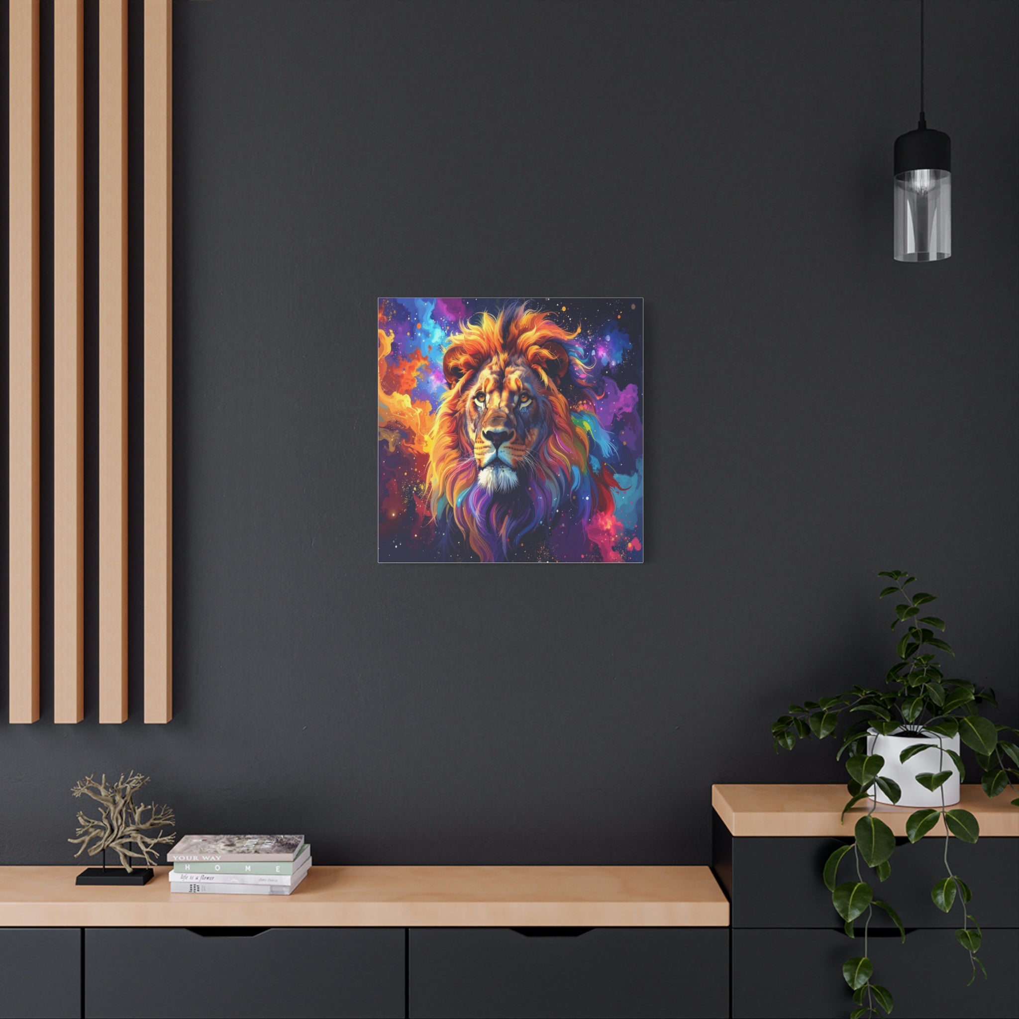 Cosmic Mane: Celestial Lion Portrait, Digital Cosmic Artwork - L’Art Suprême Canvas
