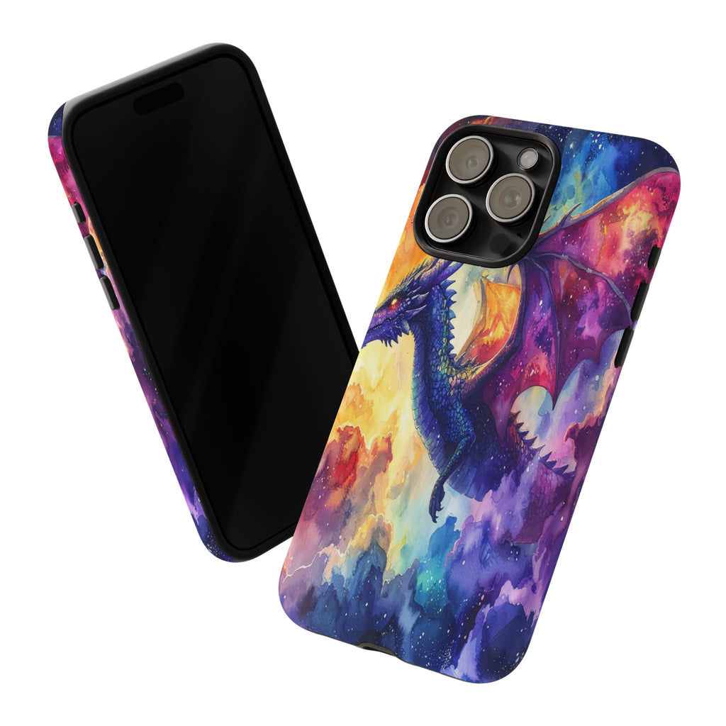 Celestial Dragons' Ascent: Watercolor Fantasy Artwork, Cosmic Nebula Landscape - L’Art Suprême Phone Case