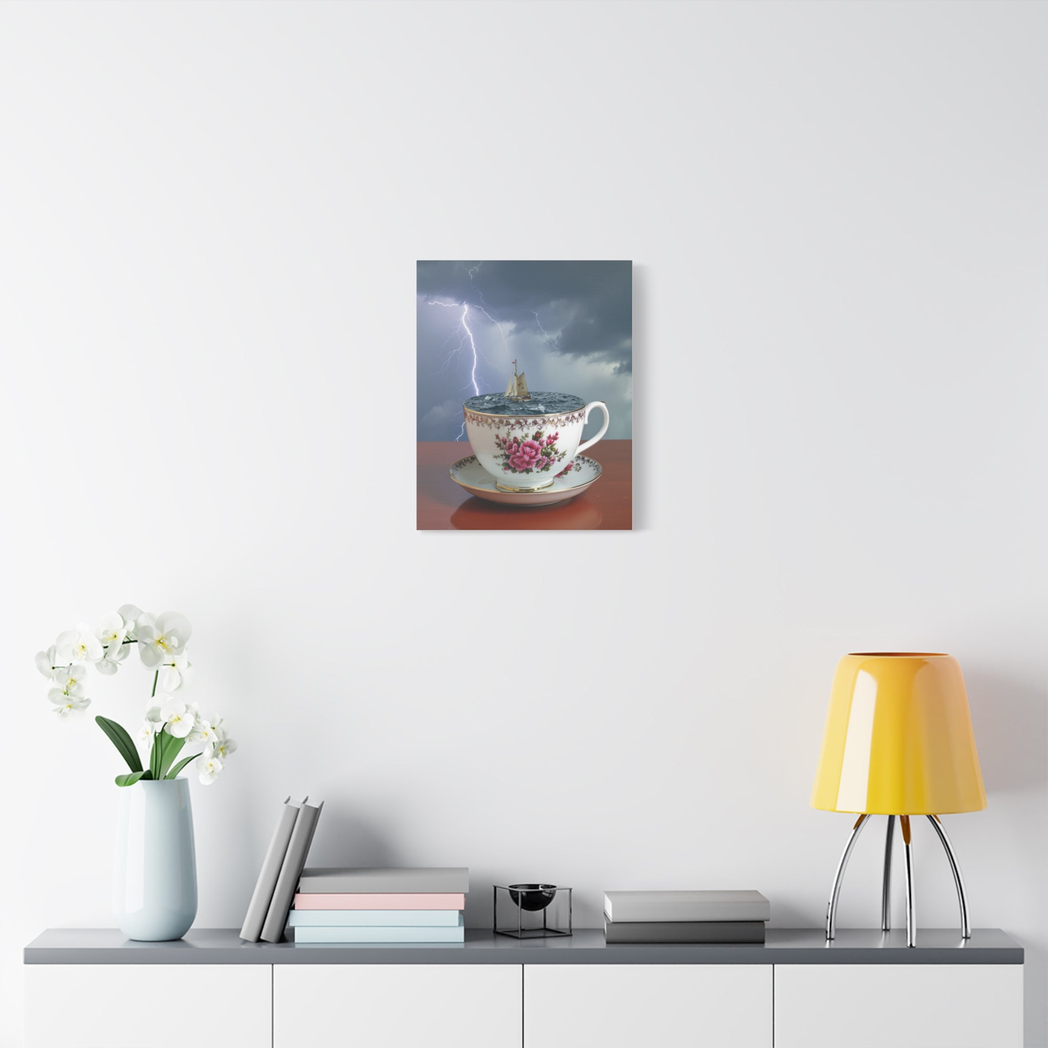 Tempest in a Teacup: Surreal Maritime Digital Art, Porcelain Seascape Narrative - L’Art Suprême Canvas