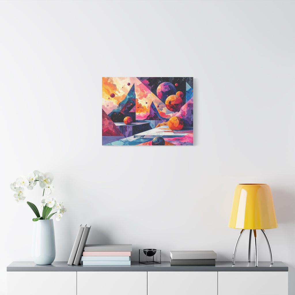 Cosmic Geometry: Dimensional Kaleidoscope, Digital Abstract Landscape - L’Art Suprême Canvas