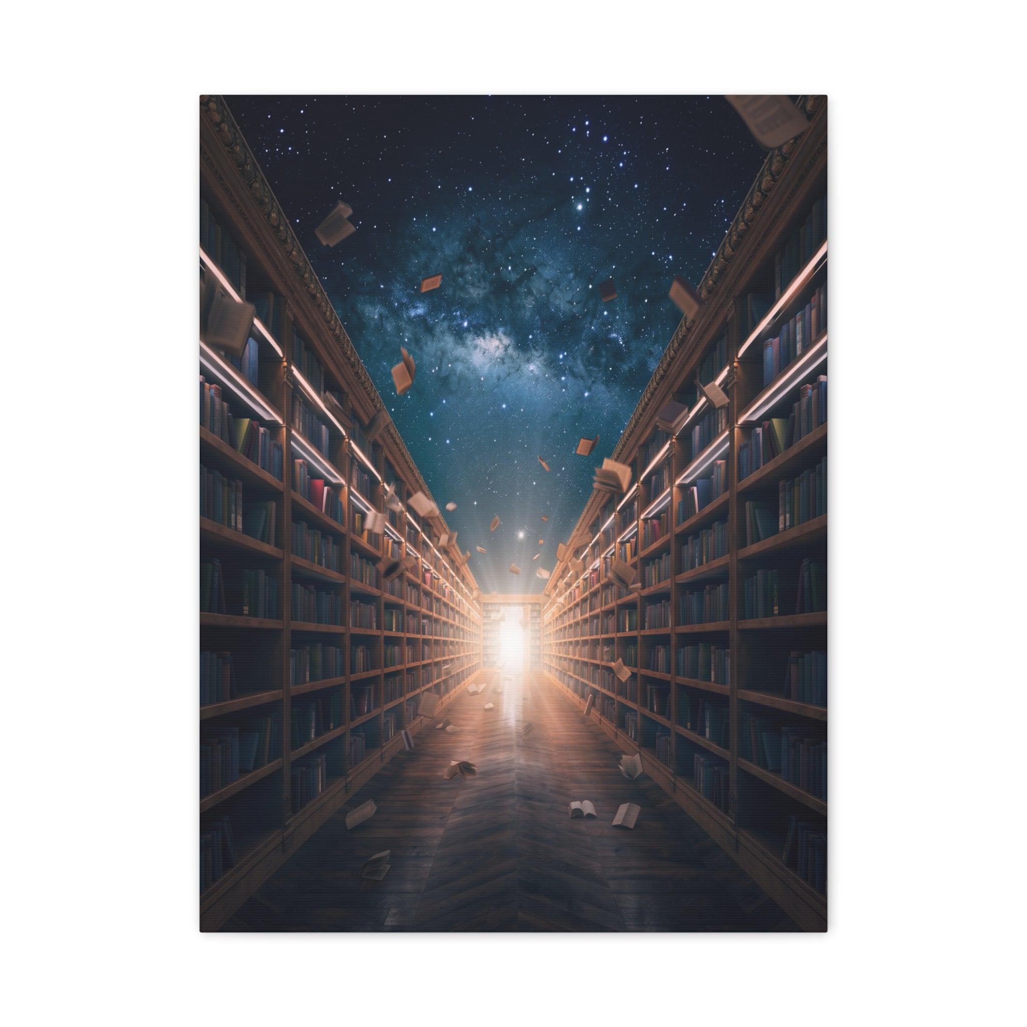 Celestial Library of Infinite Knowledge: Dreamscape Corridor, Cosmic Bibliophile's Journey - L’Art Suprême Canvas