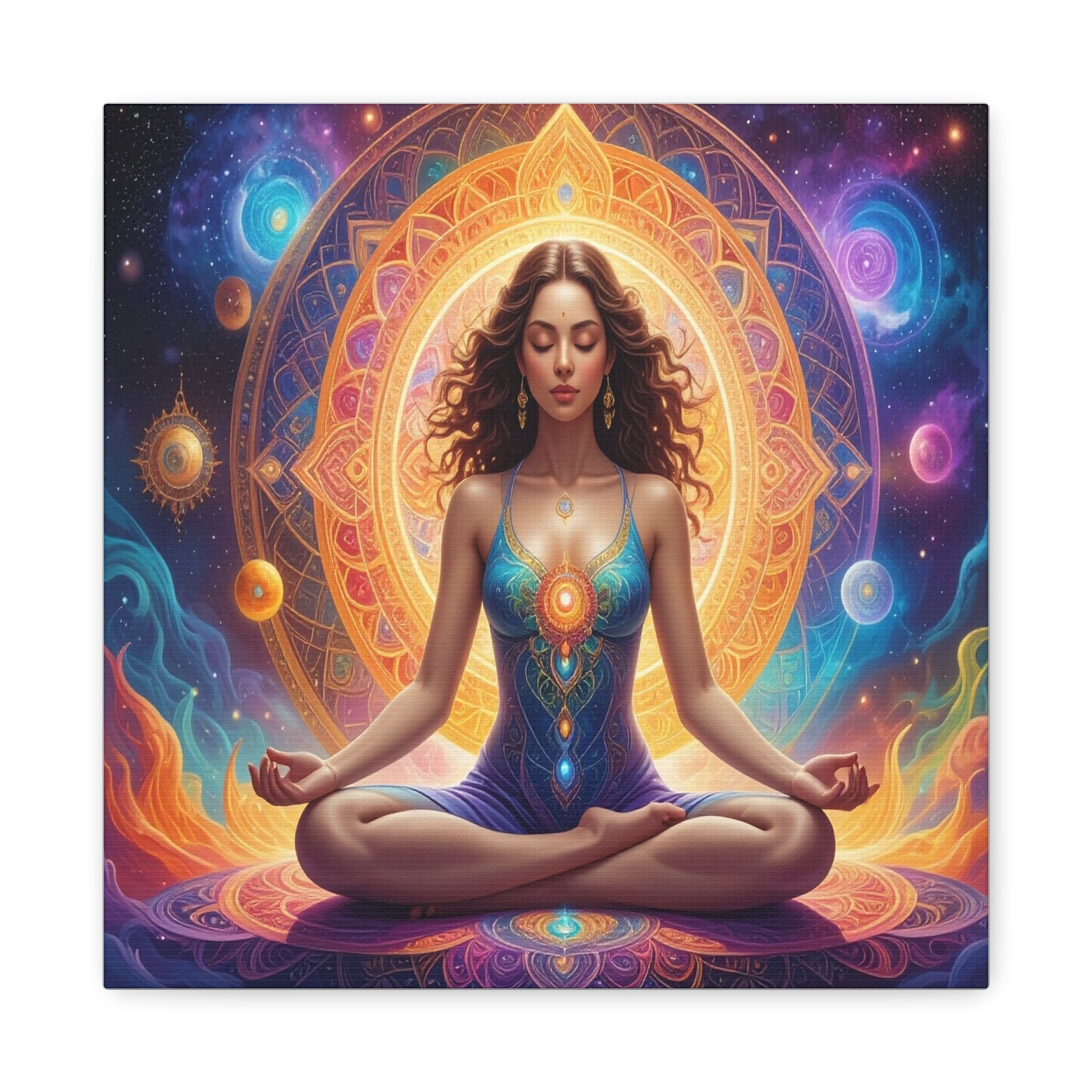 Cosmic Lotus Meditation: Spiritual Energy Mandala, Digital Celestial Art - L’Art Suprême Canvas