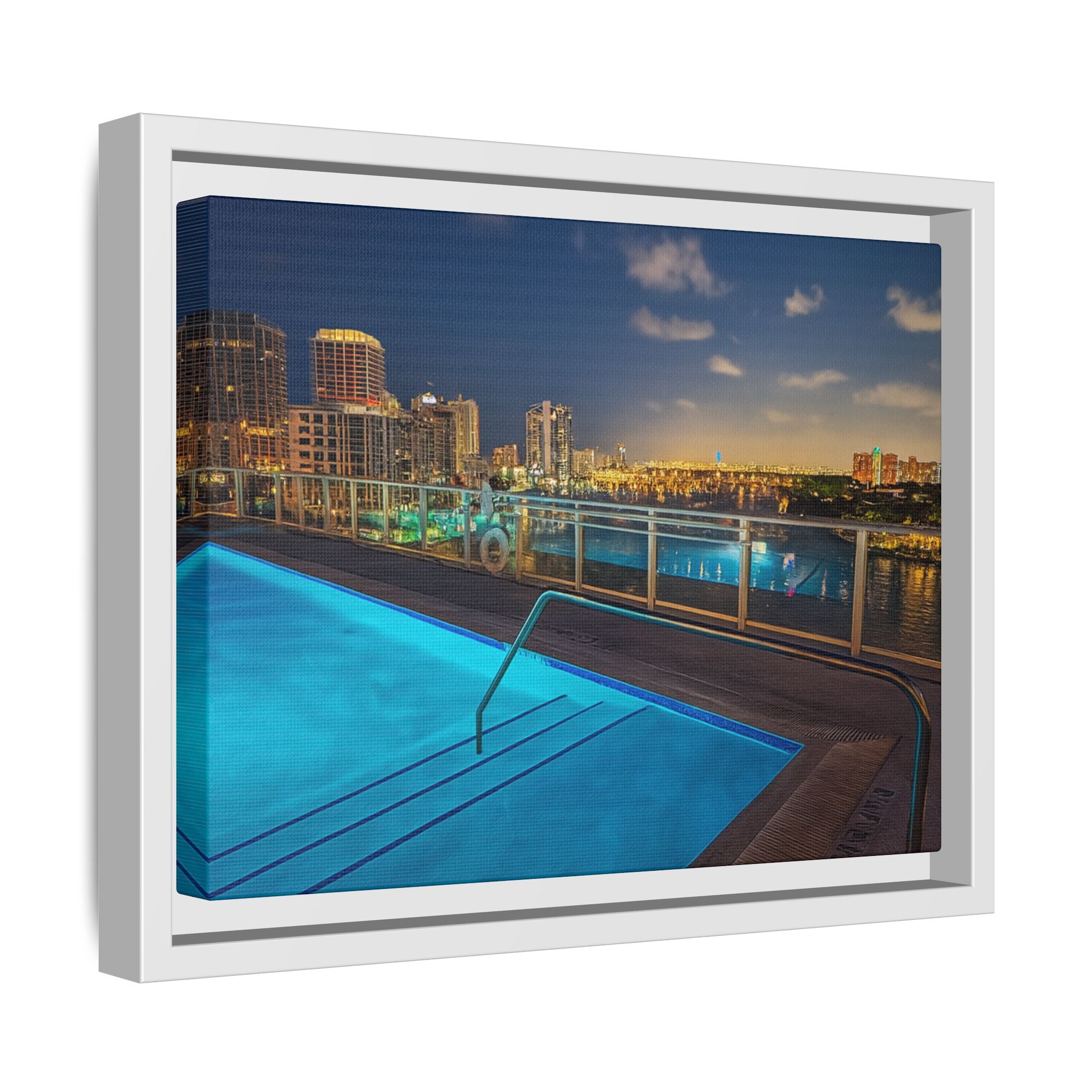 "Skyline Reflections" – Framed Canvas Print