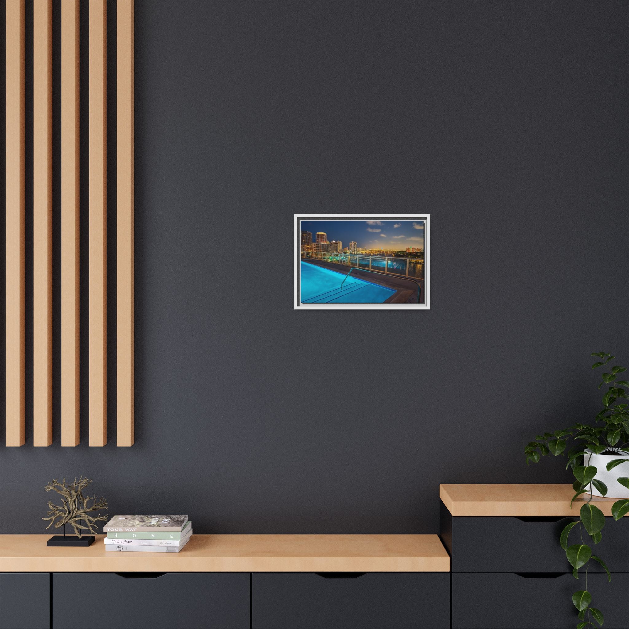 "Skyline Reflections" – Framed Canvas Print