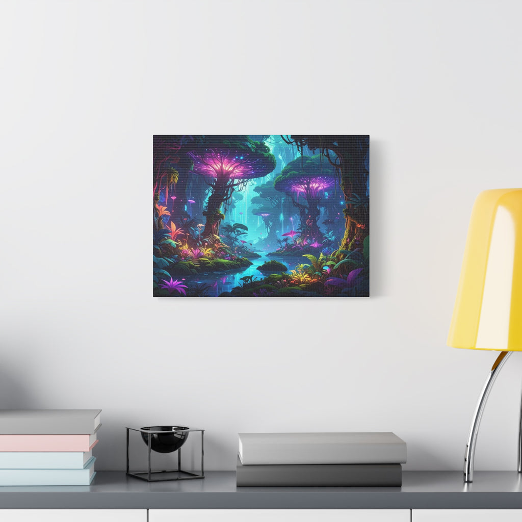 Luminescent Realms: Bioluminescent Forest Fantasy, Digital Art Dreamscape - L’Art Suprême Canvas