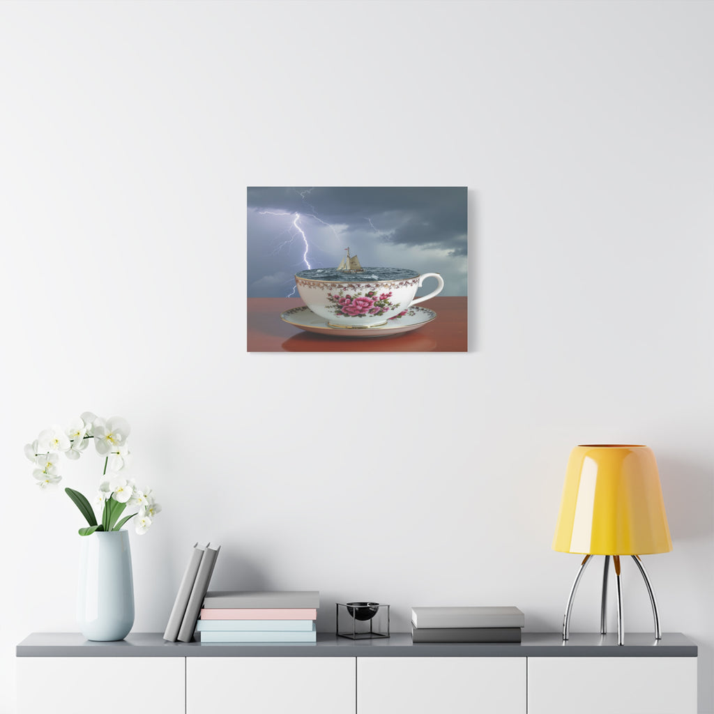 Tempest in a Teacup: Surreal Maritime Digital Art, Porcelain Seascape Narrative - L’Art Suprême Canvas