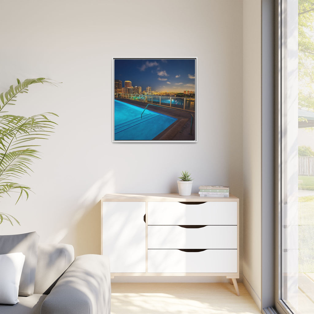 "Skyline Reflections" – Framed Canvas Print