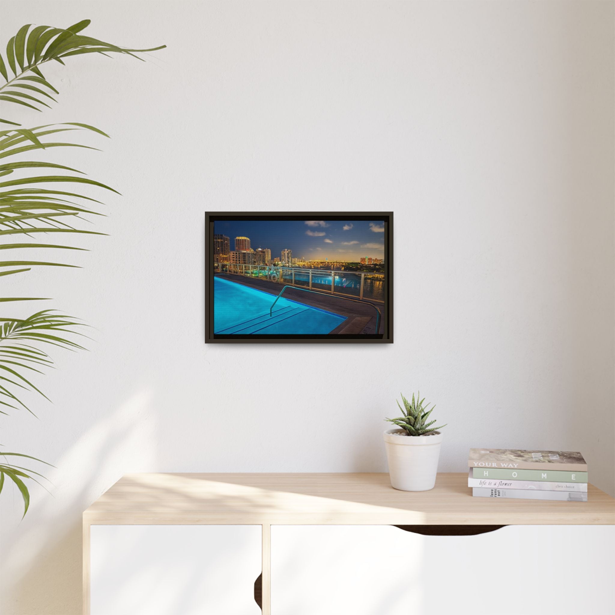 "Skyline Reflections" – Framed Canvas Print