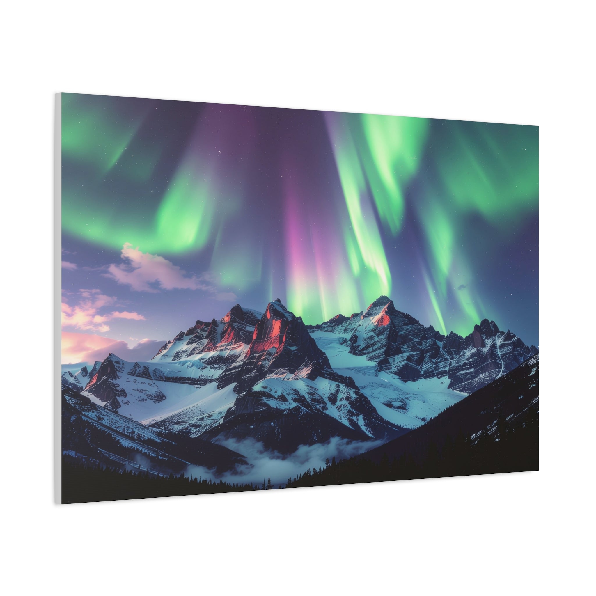 Celestial Symphony: Northern Lights Panorama, Alpine Aurora Wilderness - L’Art Suprême Canvas