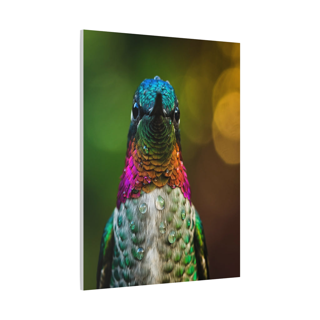 Iridescent Whispers: Hummingbird in Vibrant Plumage, Close-Up Nature Photography - L’Art Suprême Canvas