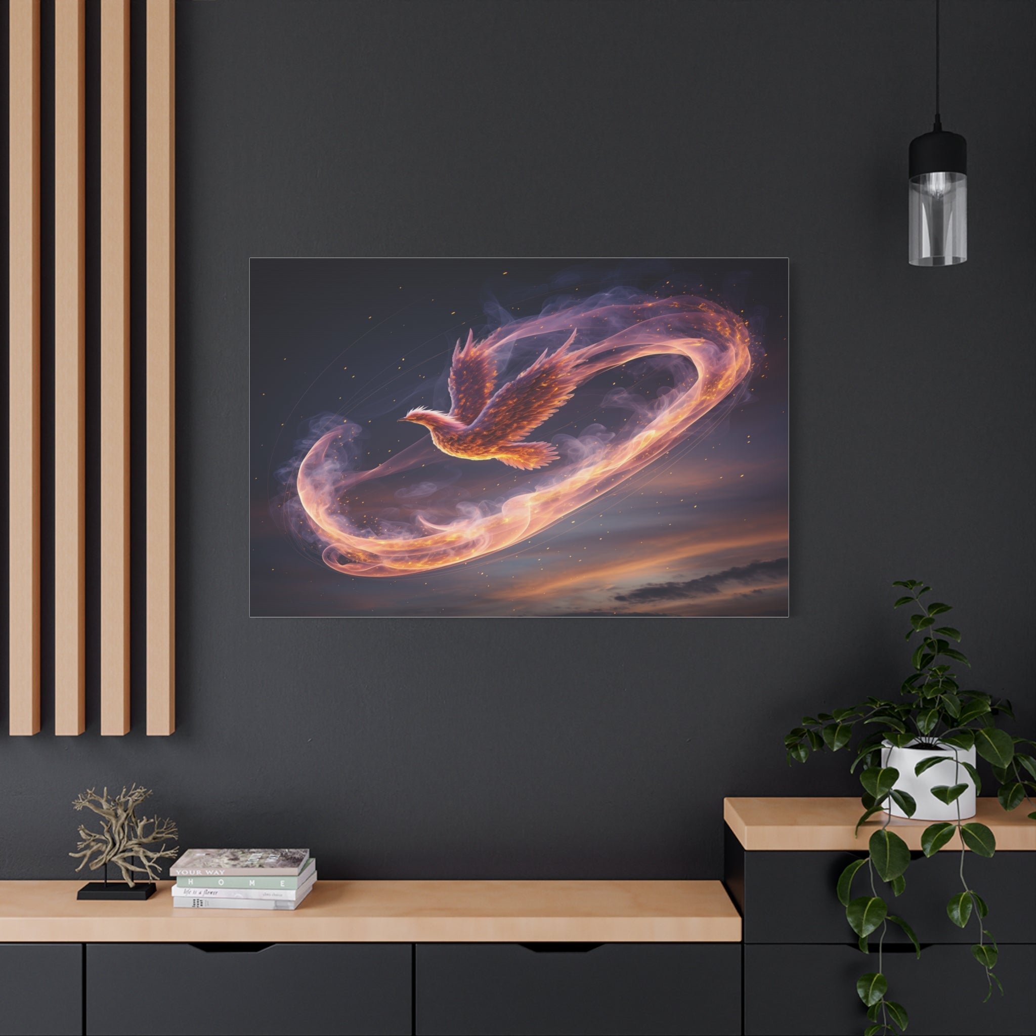 Phoenix of Rebirth: Mythical Fire Bird Digital Painting, Fantasy Flame Creature Artwork - L’Art Suprême Canvas