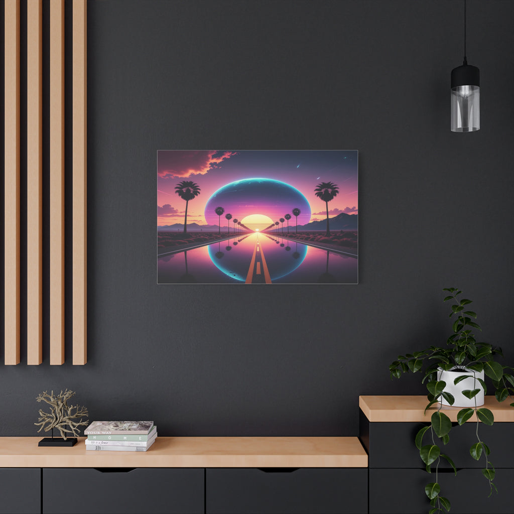 Cosmic Highway: Synthwave Dreamscape, Retro-Futuristic Sunset - L’Art Suprême Canvas