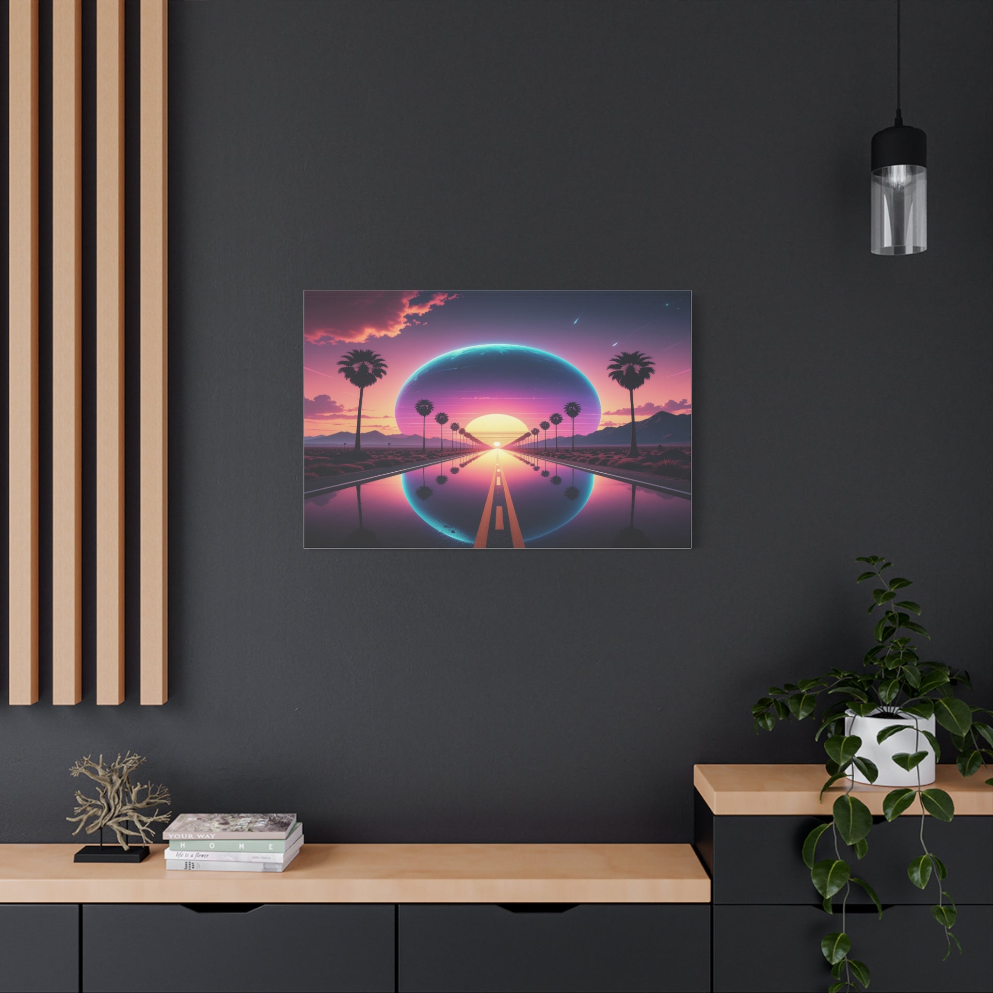 Cosmic Highway: Synthwave Dreamscape, Retro-Futuristic Sunset - L’Art Suprême Canvas
