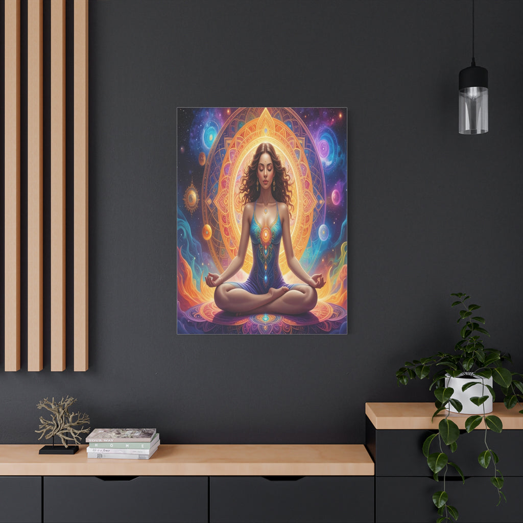 Cosmic Lotus Meditation: Spiritual Energy Mandala, Digital Celestial Art - L’Art Suprême Canvas