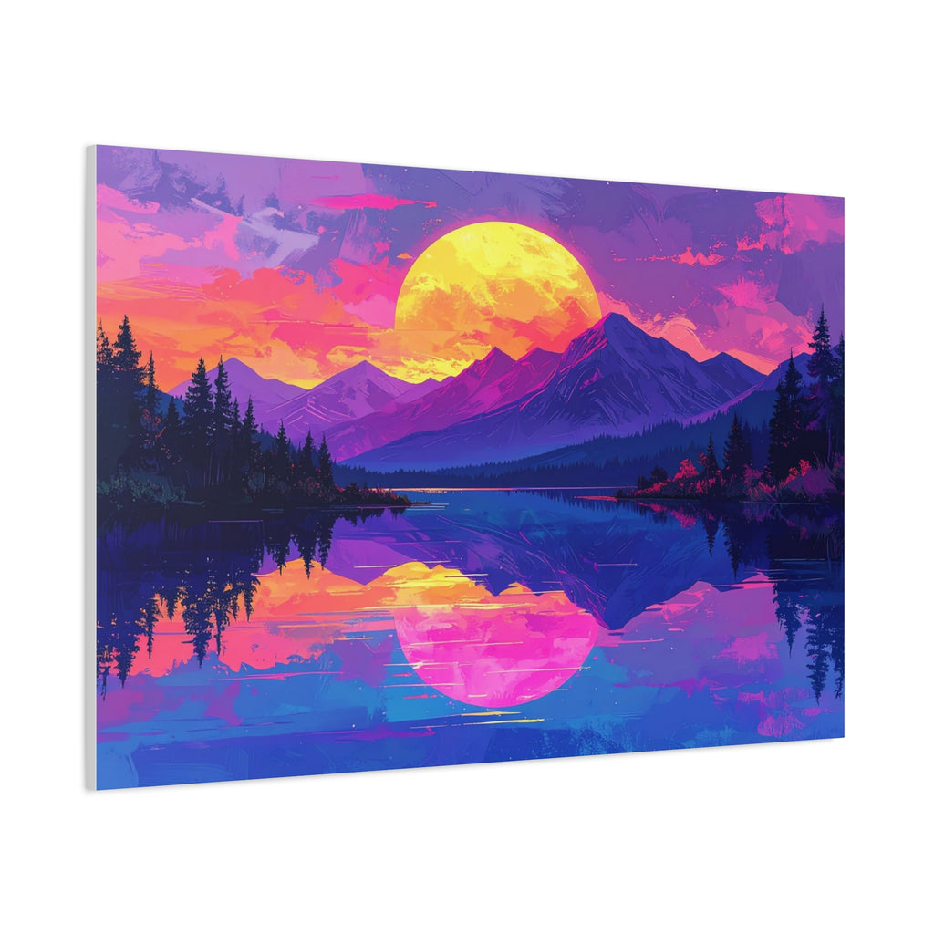 Twilight Symmetry: Neon Mountain Landscape, Vaporwave Digital Art - L’Art Suprême Canvas