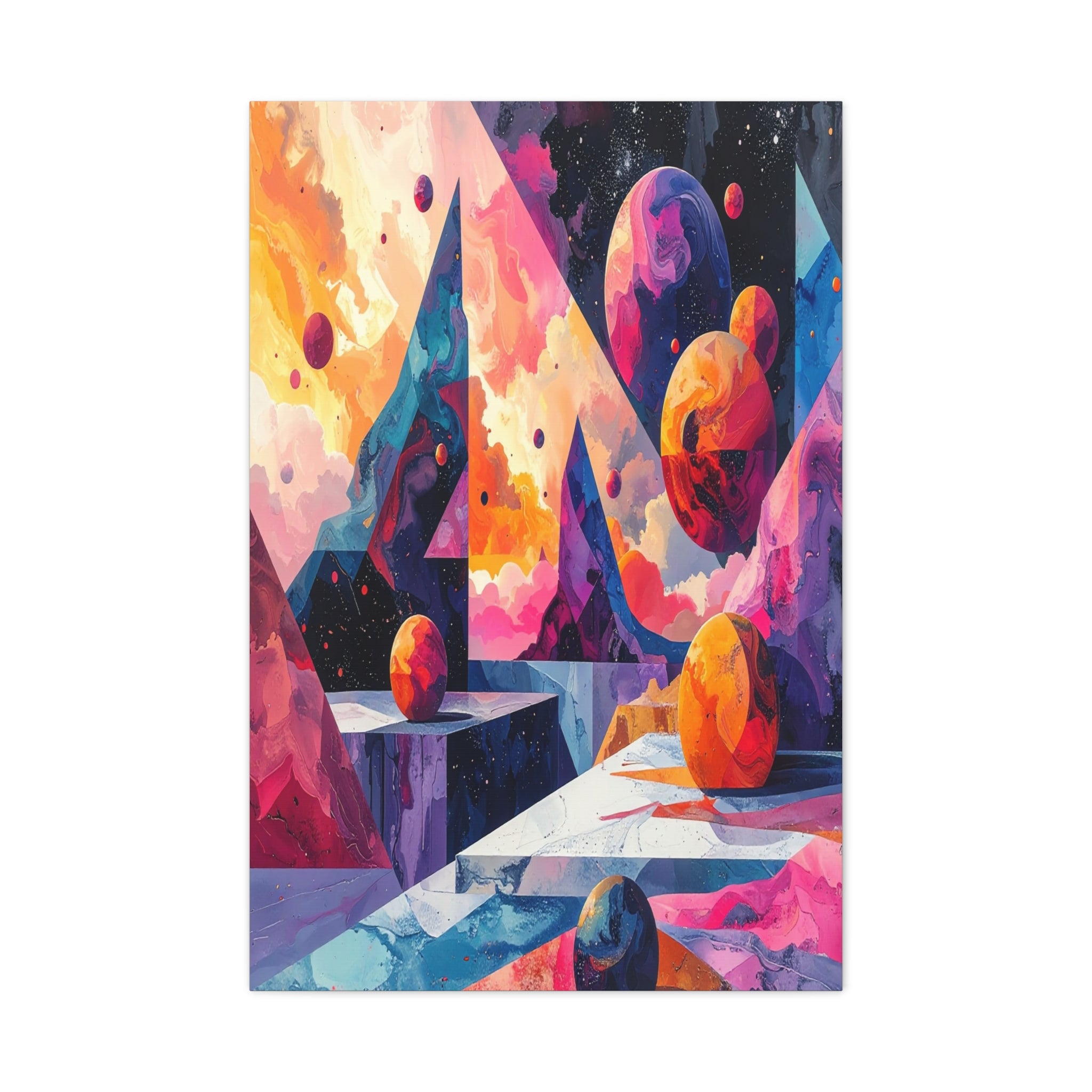 Cosmic Geometry: Dimensional Kaleidoscope, Digital Abstract Landscape - L’Art Suprême Canvas