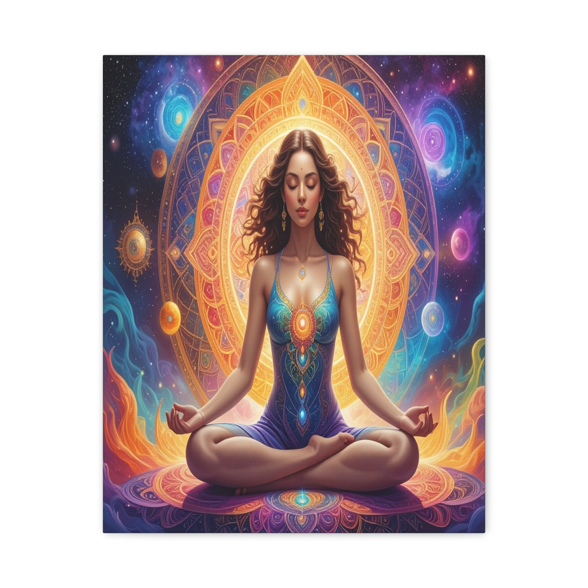 Cosmic Lotus Meditation: Spiritual Energy Mandala, Digital Celestial Art - L’Art Suprême Canvas