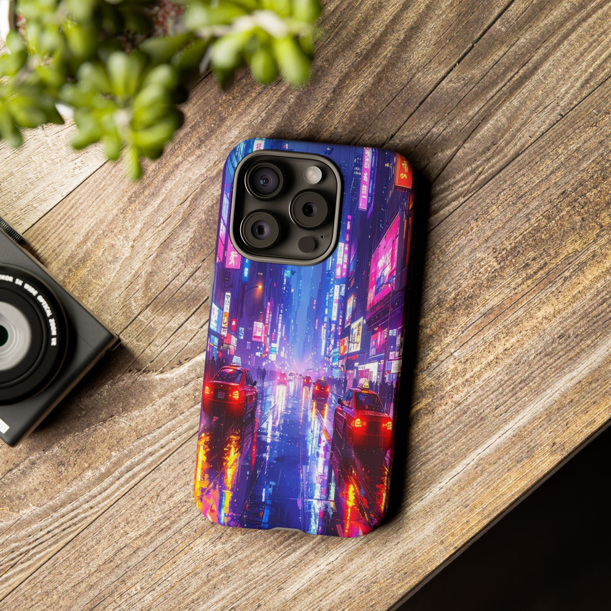 Neon Dystopia: Cyberpunk Metropolis, Urban Night Reflections - L’Art Suprême Phone Case