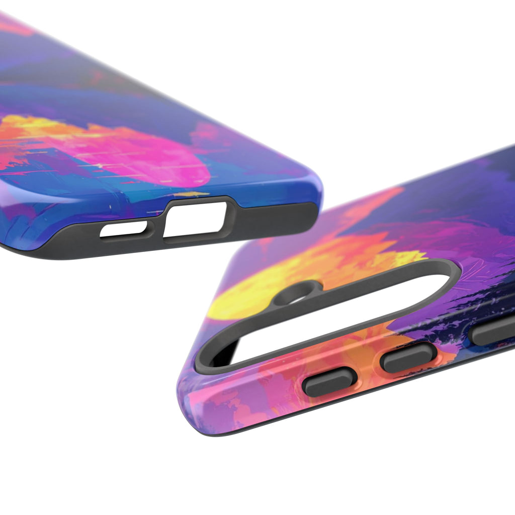 Twilight's Reflective Embrace: Mountain Synthwave Landscape, Digital Sunset Panorama - L’Art Suprême Phone Case
