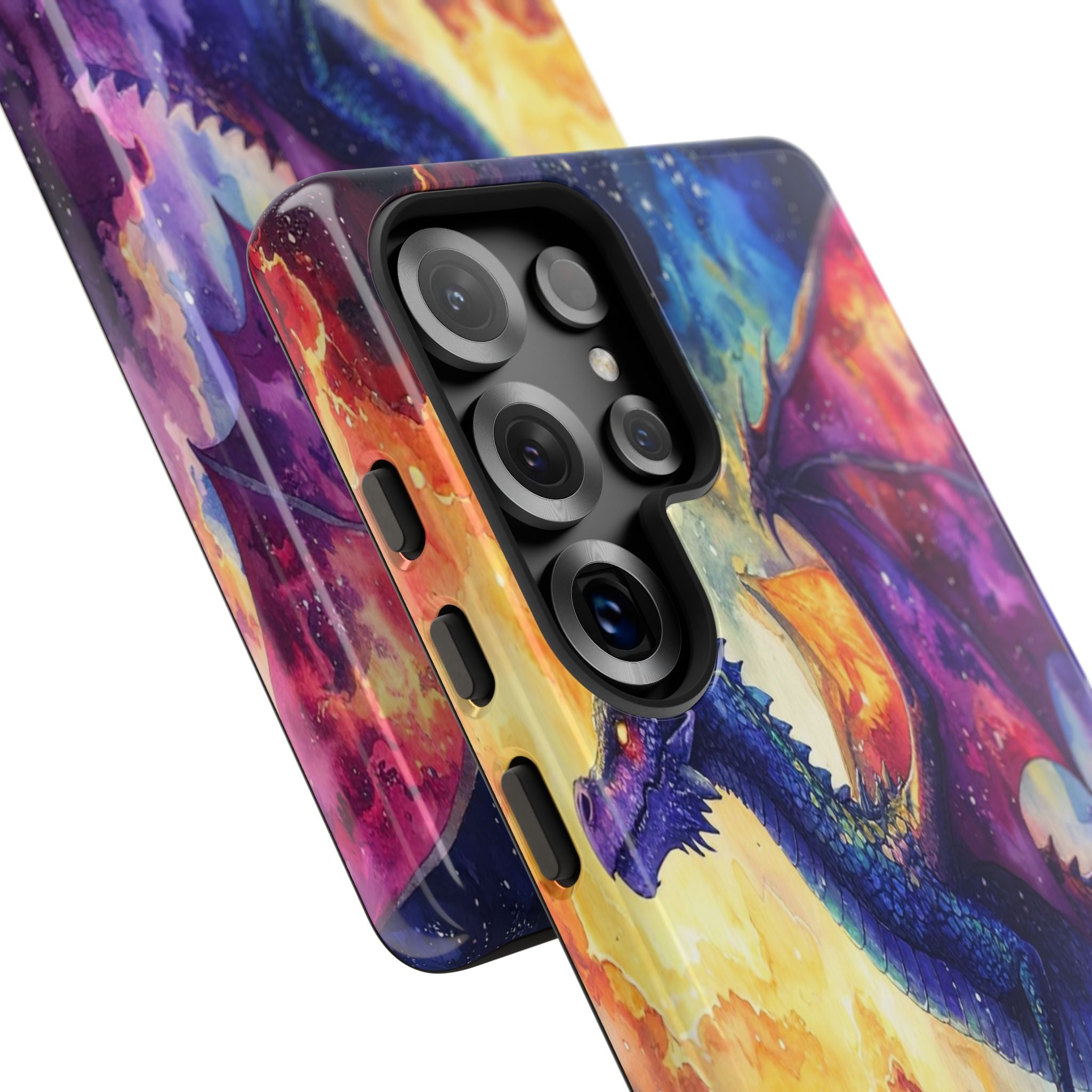 Celestial Dragons' Ascent: Watercolor Fantasy Artwork, Cosmic Nebula Landscape - L’Art Suprême Phone Case
