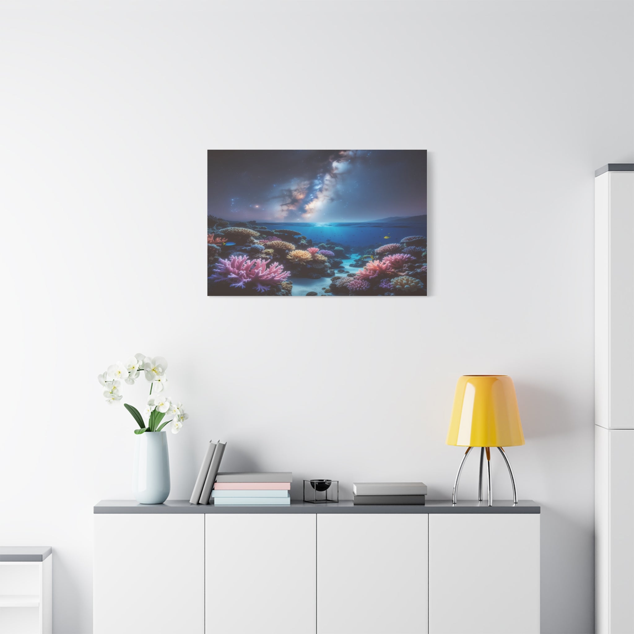Cosmic Reef Harmony: Underwater Seascape Panorama, Milky Way Marine Dreamscape - L’Art Suprême Canvas