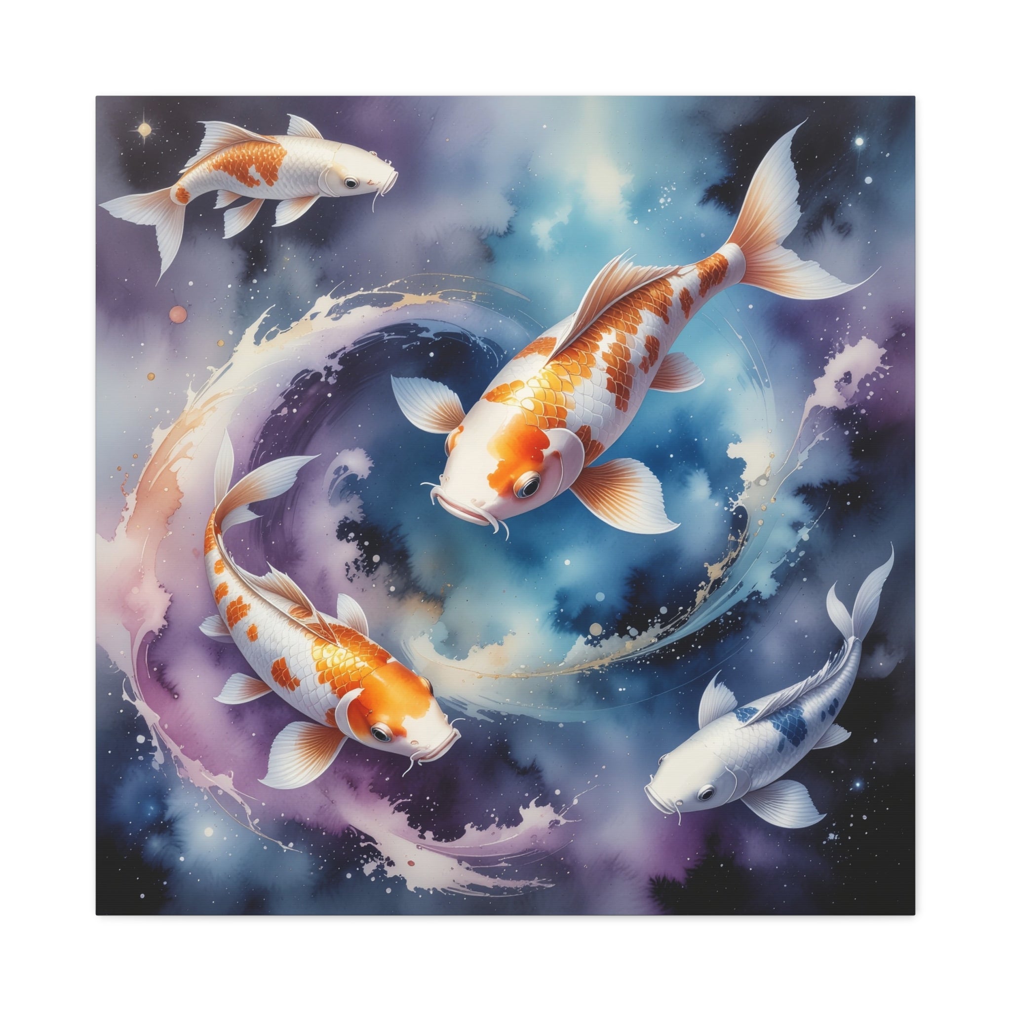Cosmic Koi Symphony: Ethereal Underwater Space Journey, Digital Watercolor Fantasy - L’Art Suprême Canvas
