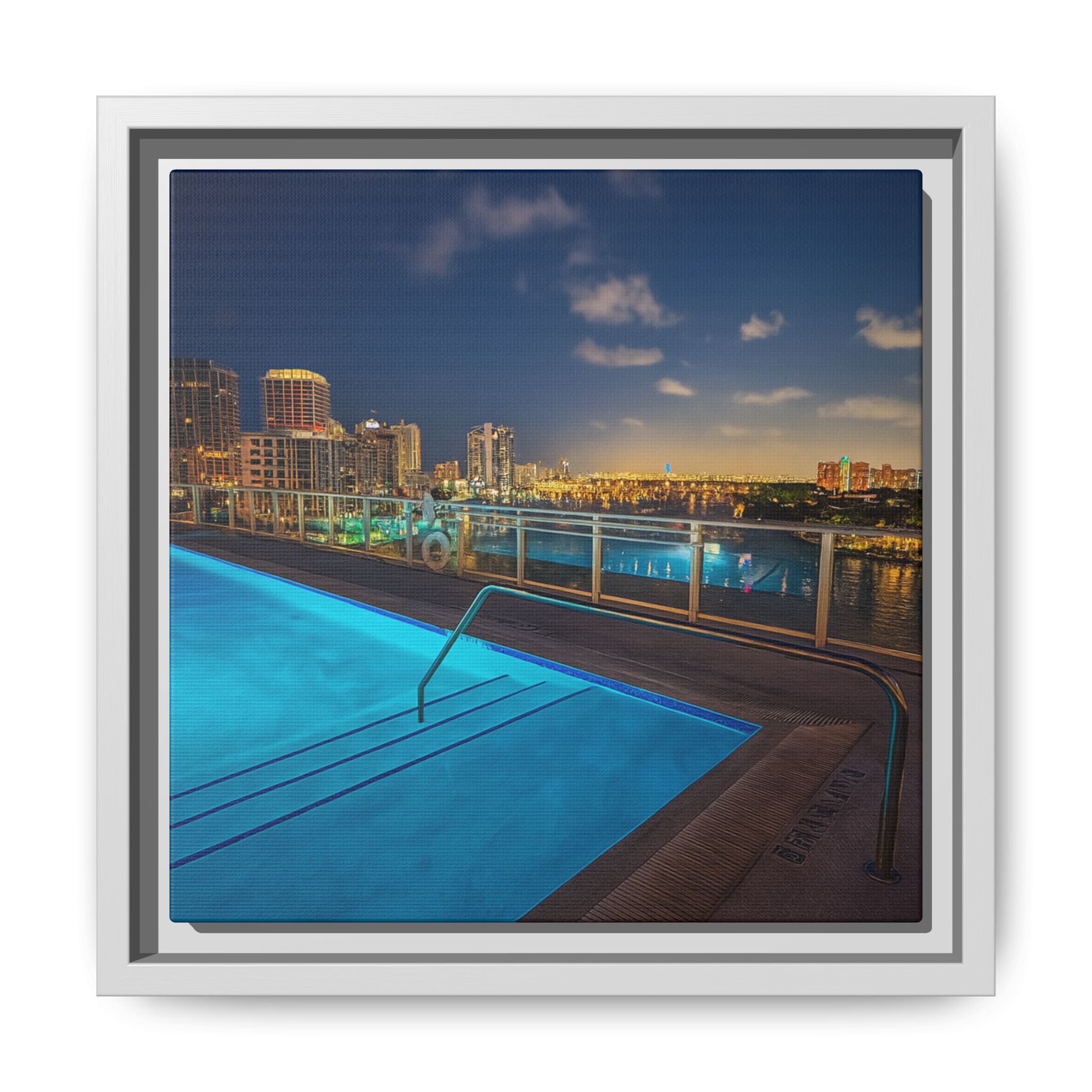 "Skyline Reflections" – Framed Canvas Print
