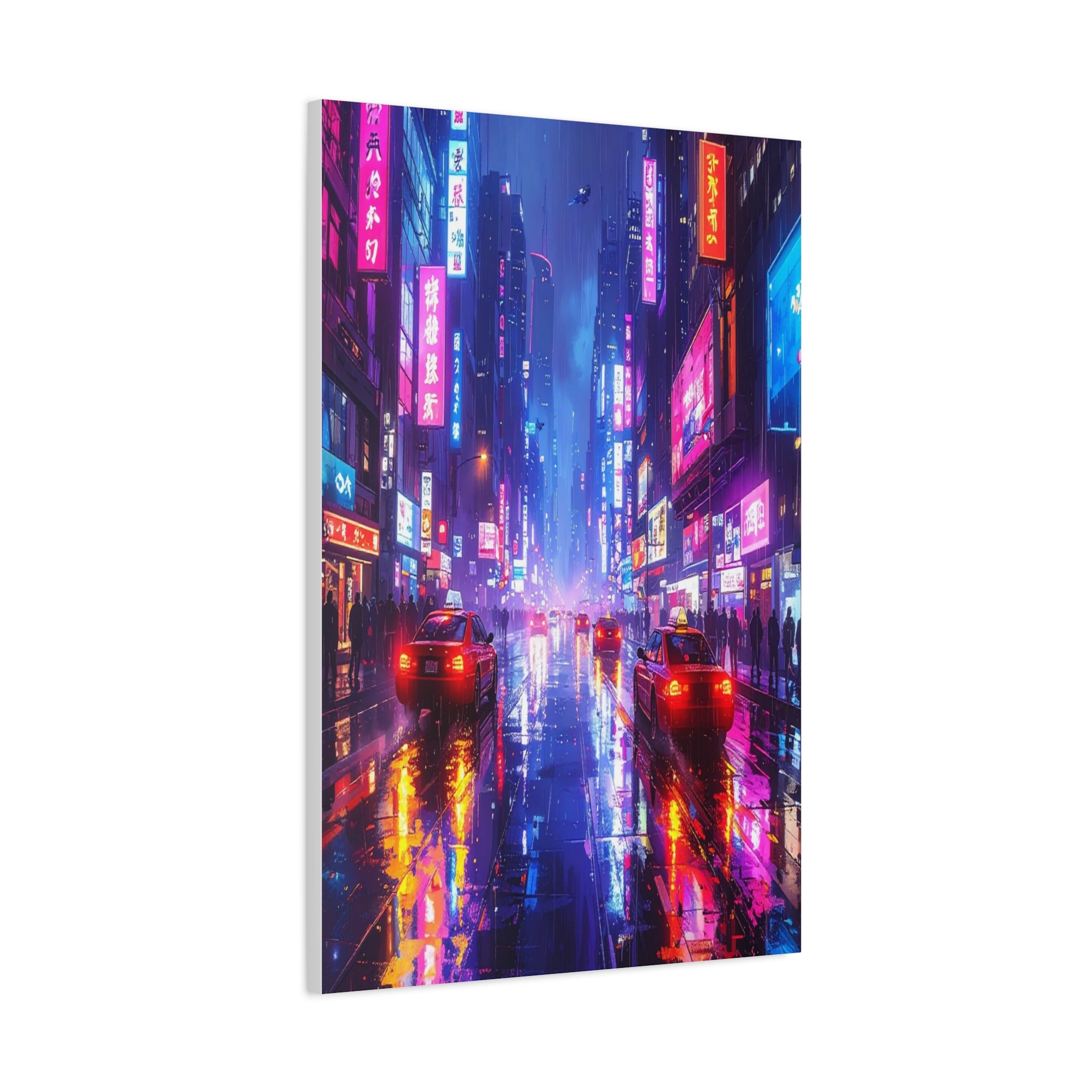 Neon Dystopia: Cyberpunk Metropolis, Urban Night Reflections - L’Art Suprême Canvas